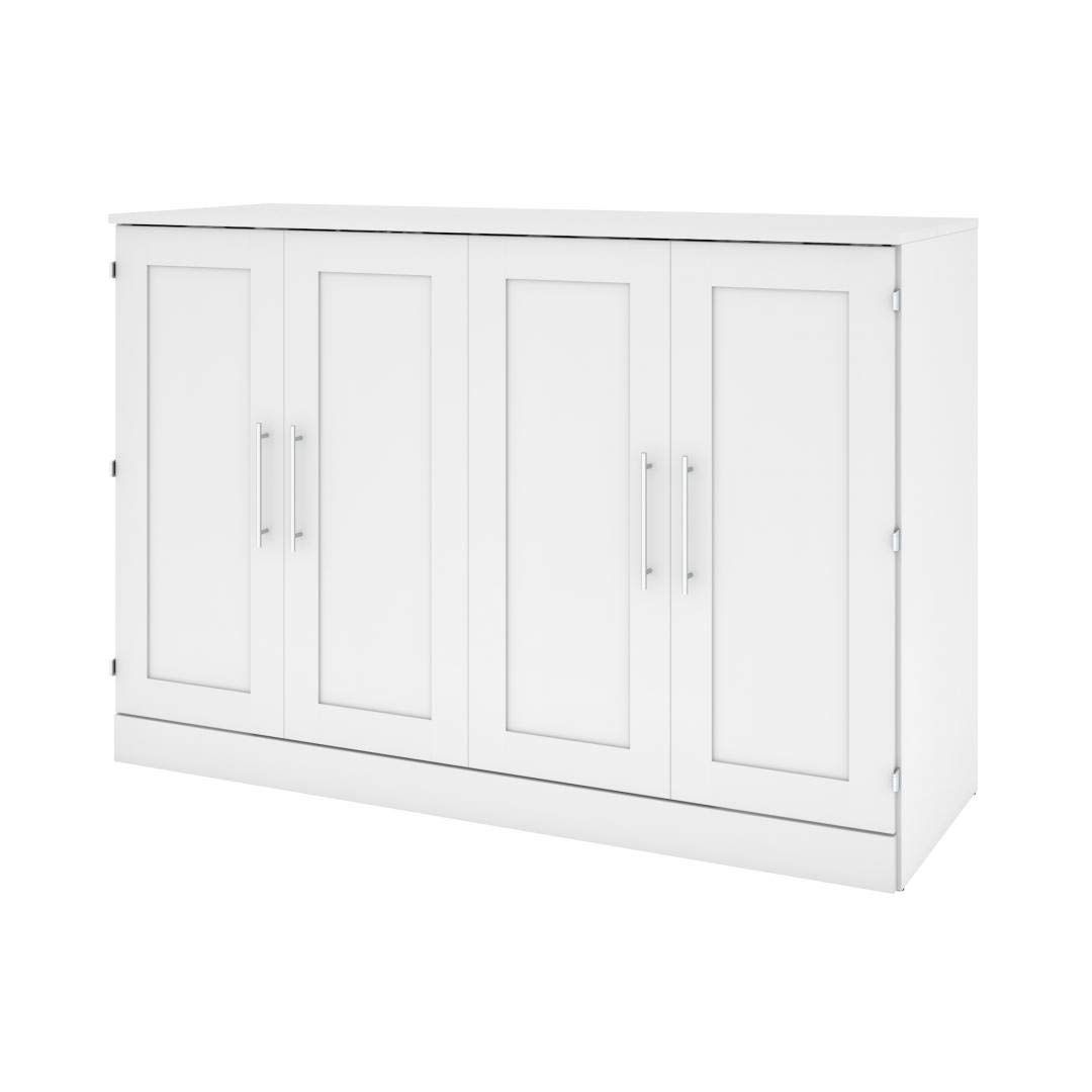 Bestar Pur 67W 66W Queen Size White Cabinet Bed with Memory Foam Mattress - Space Saving Storage Bed for Small Apartments & Guest Rooms