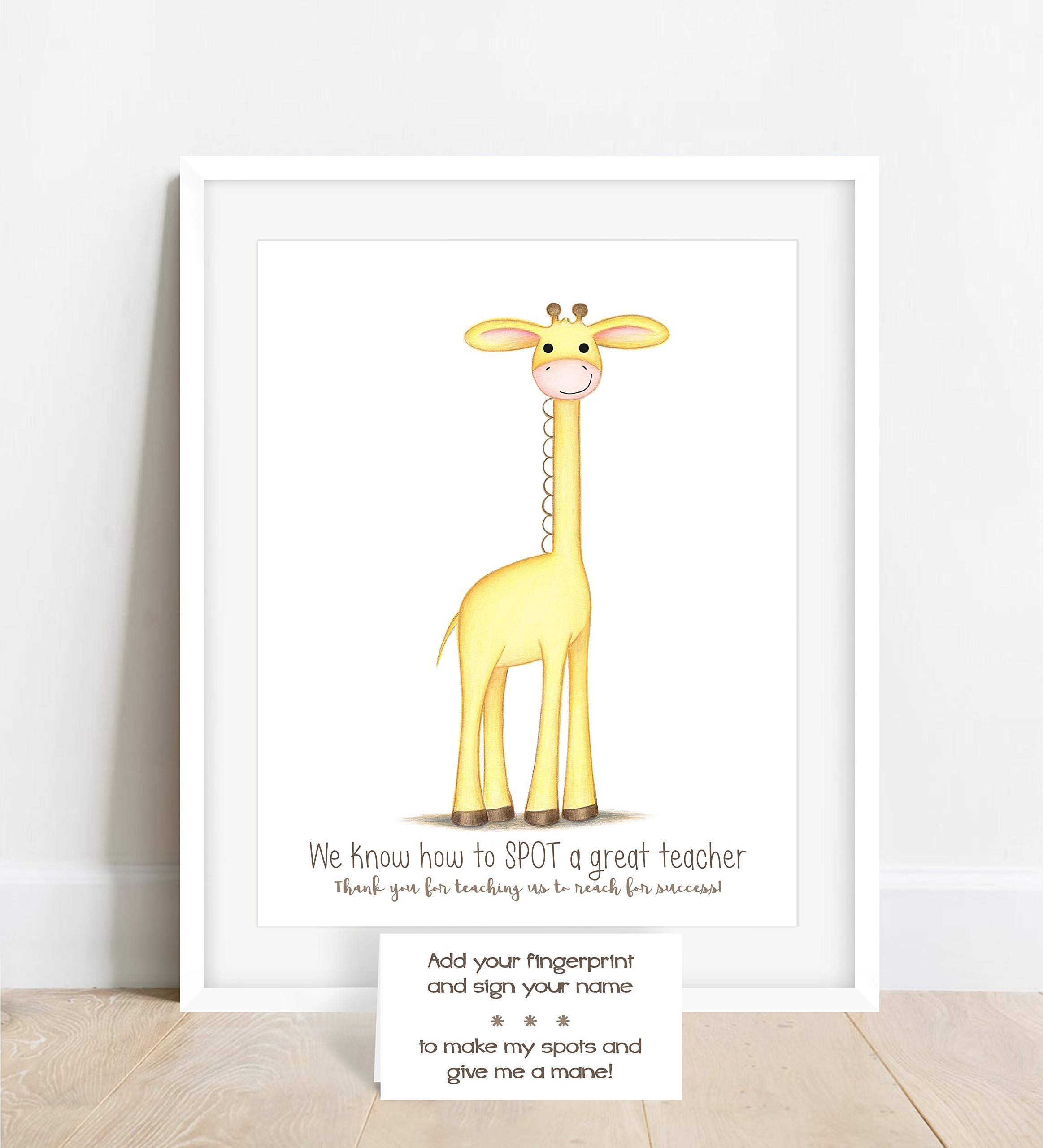 Personalized Giraffe Themed Teacher Appreciation Fingerprint Poster - Unique Teacher Gift Ideas for School Staff - End of Year Student Gift - Stand Tall Like a Giraffe - Perfect for Classroom Decor, Teacher's Day, Retirement & Thank You Gifts