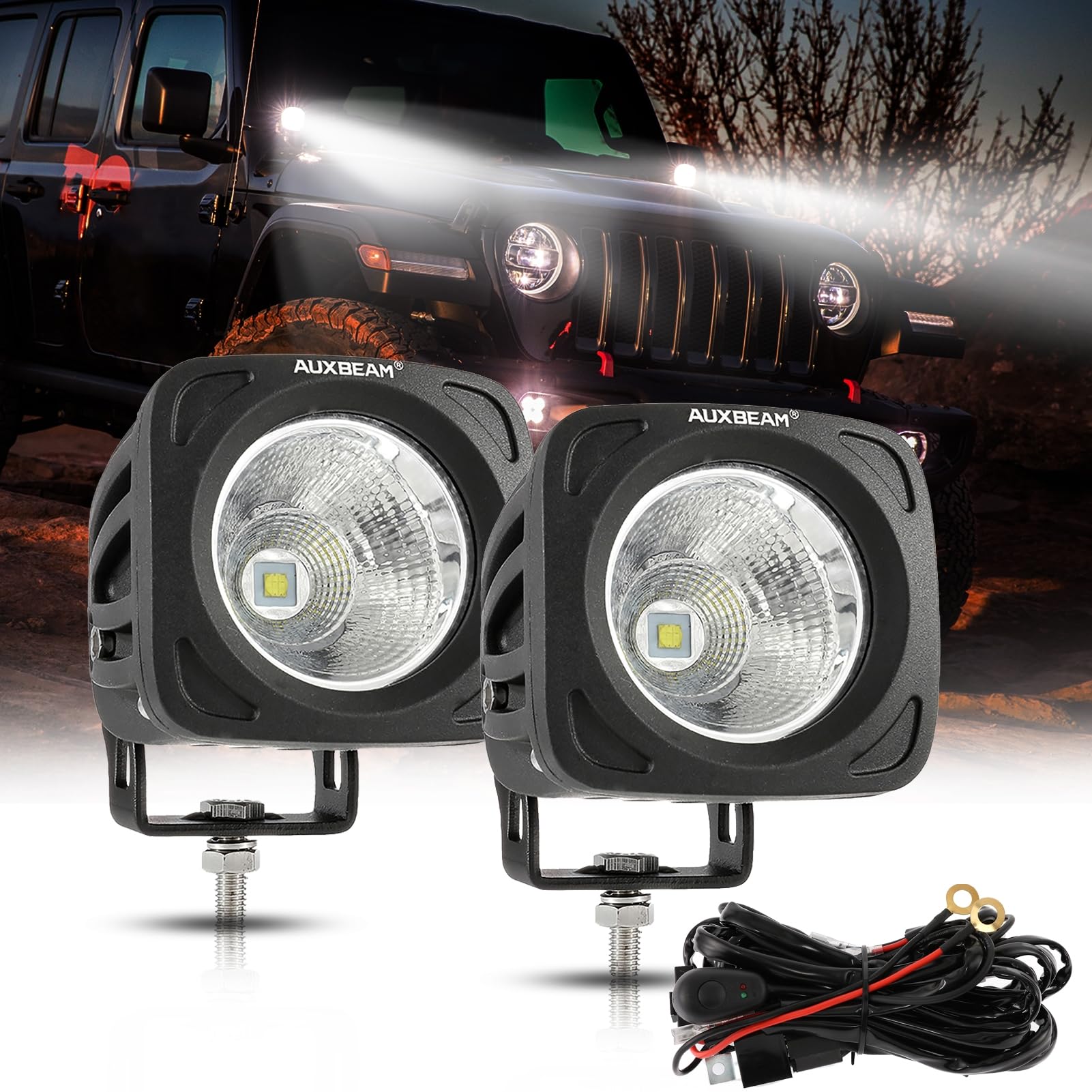 Auxbeam 3.5 Inch 50W LED Cube Offroad Light - Plug and Play LED Pods Light Bar with Spot Flood Combo - Waterproof Work Light for Jeep Wrangler, Truck, Pickup, SUV, ATV, UTV - Perfect for Offroad Driving, Camping & Night Adventures