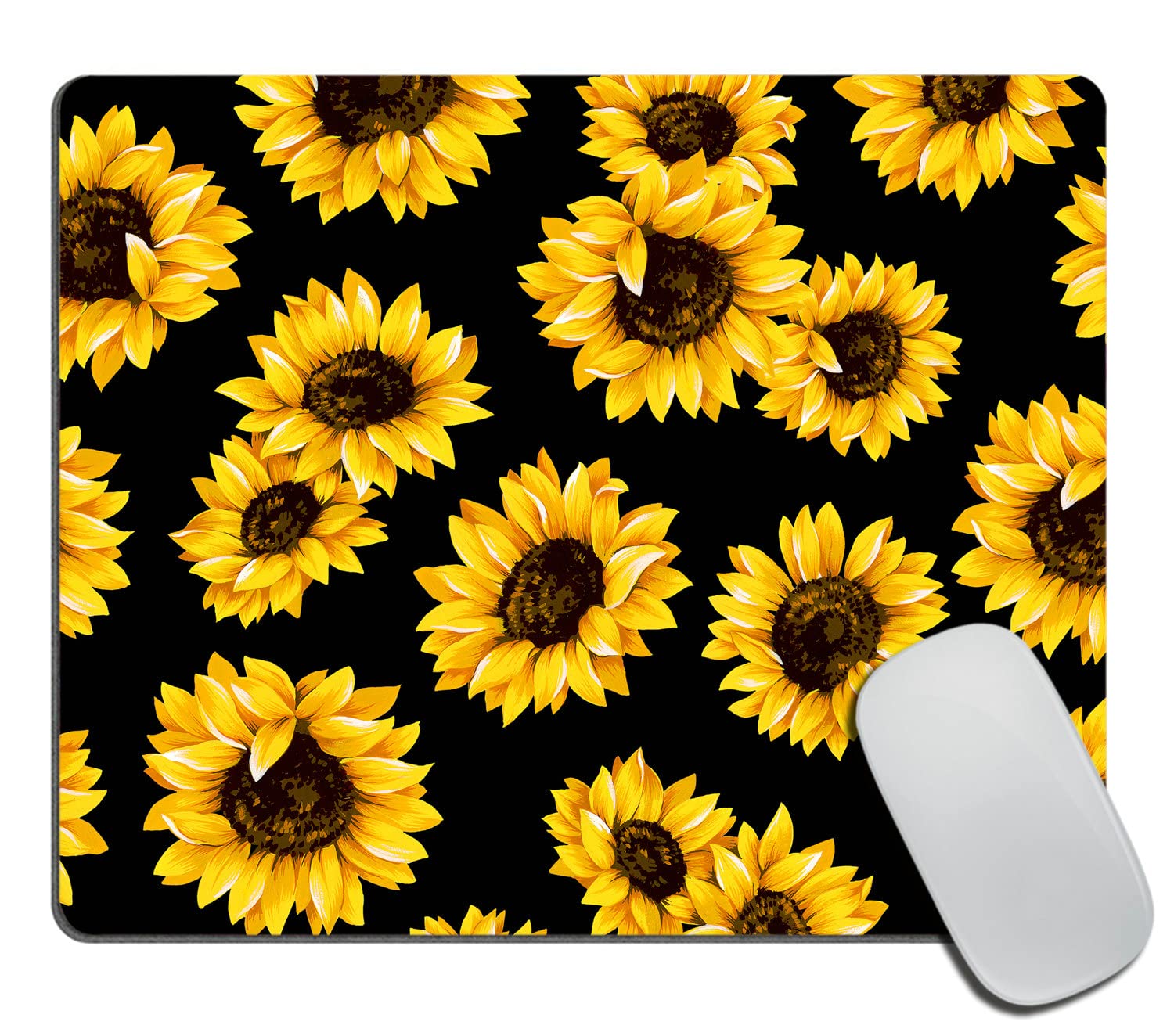 Premium Non-Slip Rubber Gaming Mouse Pad with Sunflower Black Background Design - 9.5