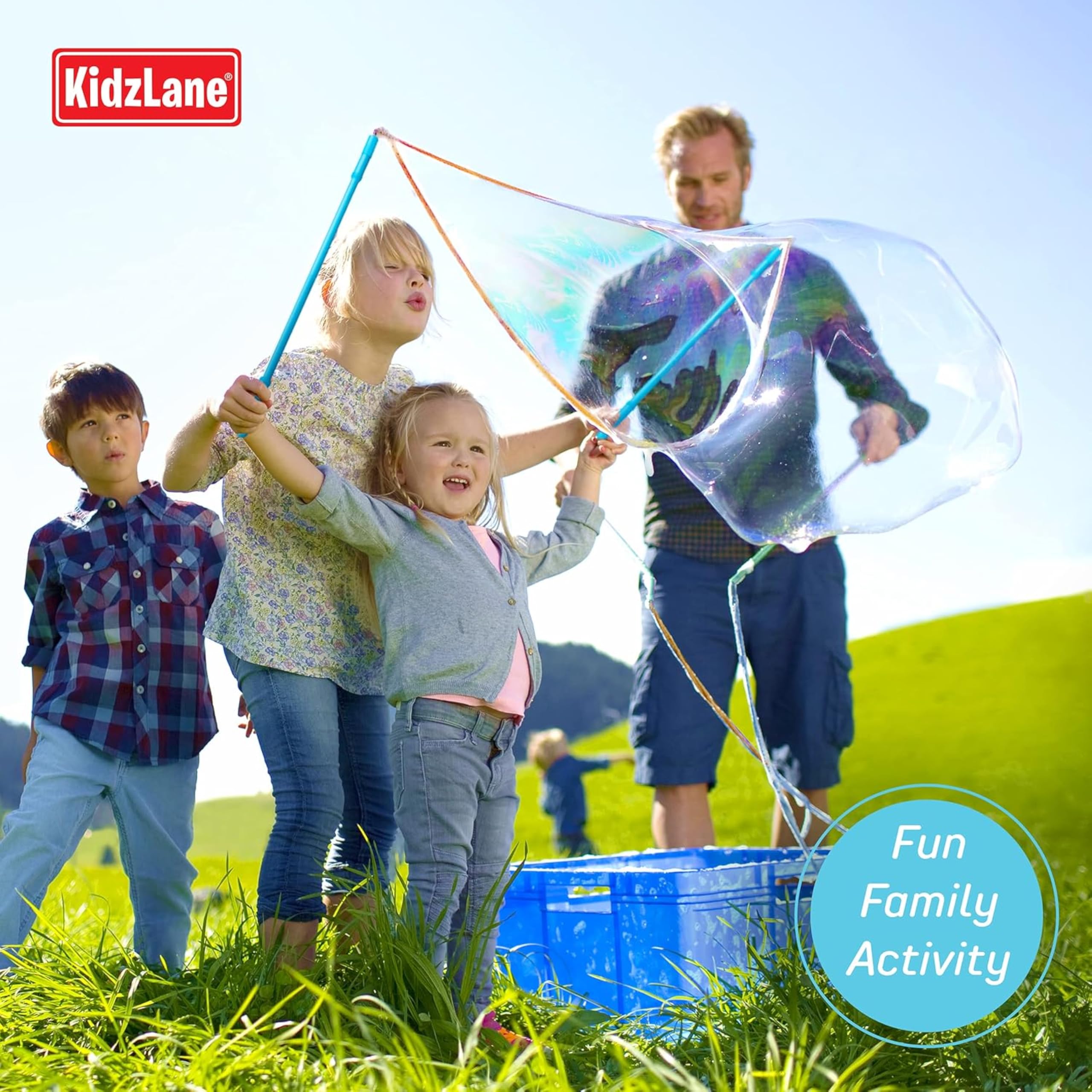 Kidzlane Giant Bubble Wand Set with 24oz Bubble Solution - Outdoor Bubble Maker Toy for Kids Ages 3+ | Perfect for Backyard Play, Birthday Parties & Summer Activities