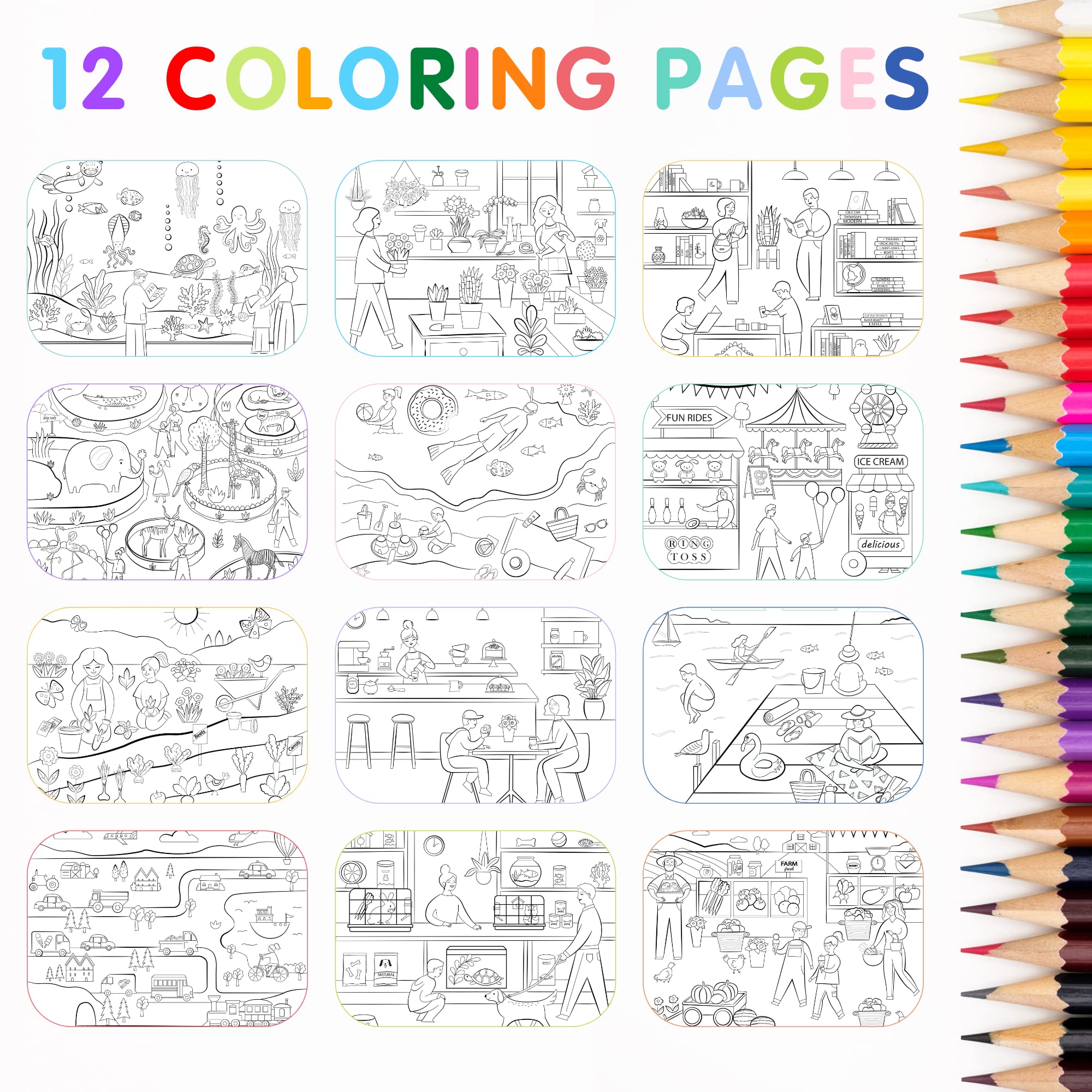 500+ Kids Stickers Book for Ages 2-10 - All Around Town by Cupkin with 12 Coloring Pages & 12 Side by Side Scenes | Fun Travel Activity, Easter Basket Essential for Toddlers & Preschoolers | Perfect for Road Trips, Airplane Entertainment & Birthday Gifts