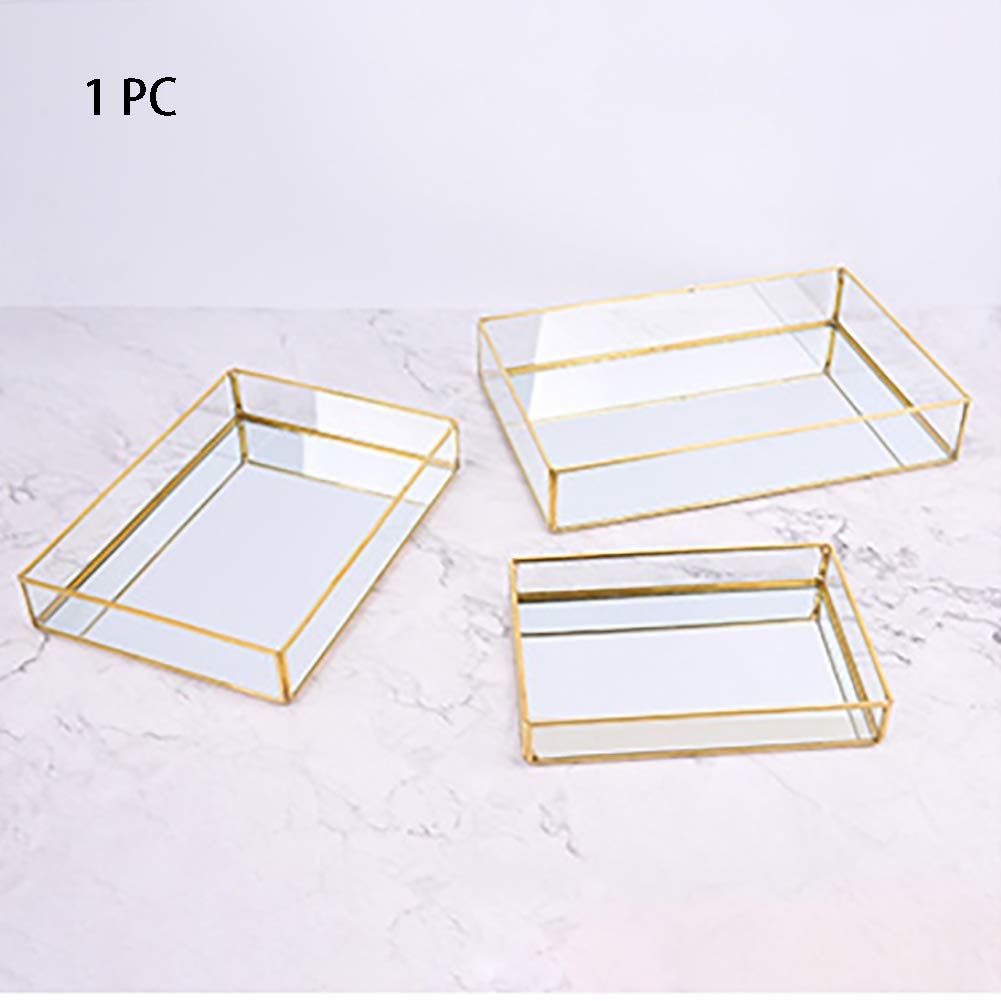 BEYST Gold Wire Glass Mirror Makeup Tray - Rectangle Vanity Organizer for Jewelry, Perfume & Cosmetics - Dressing Table, Bathroom & Bedroom Storage Solution - Perfect for Daily Beauty Routine & Gift Giving