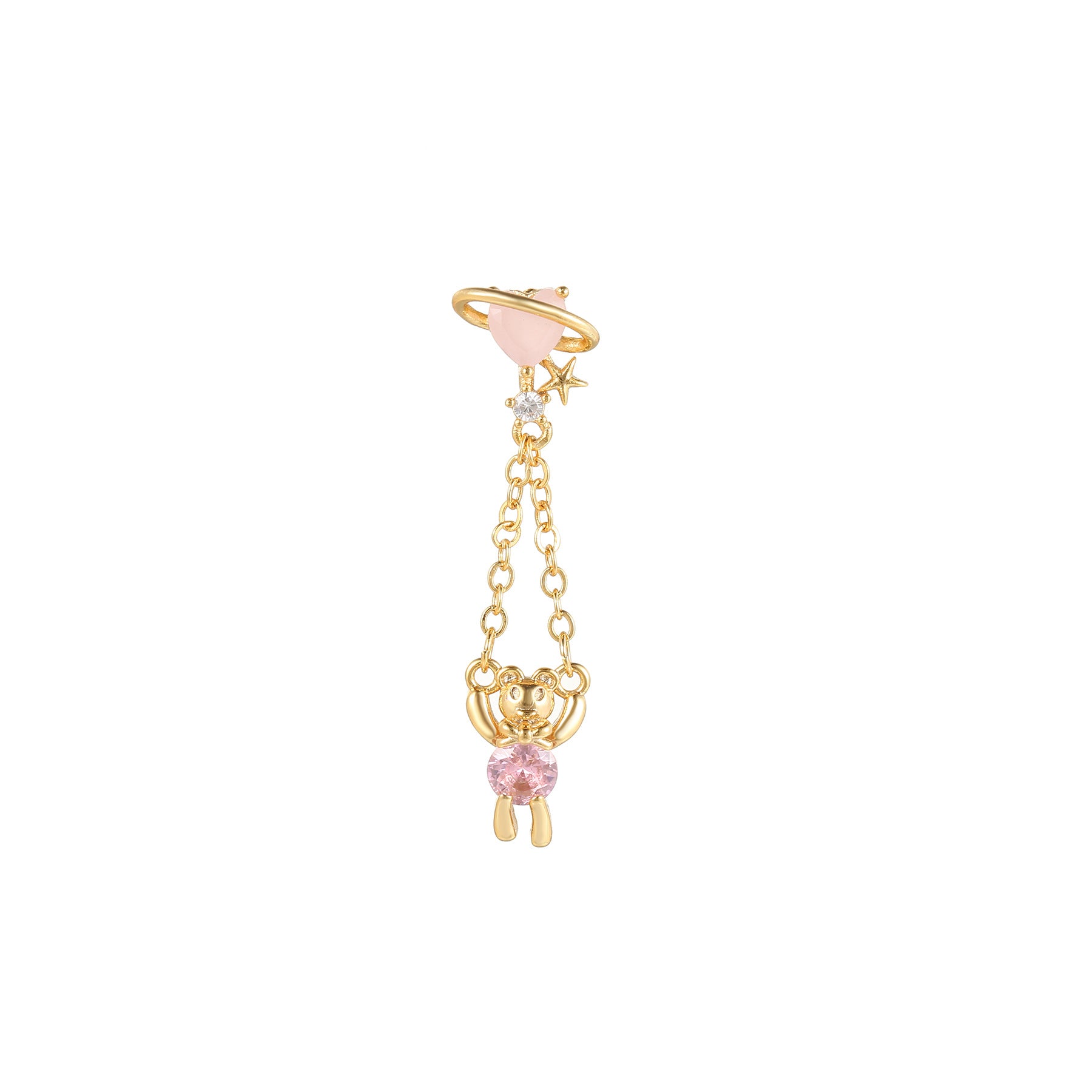 20G Teddy Bear Heart Dangle Chain Conch Earring - Surgical Steel Cartilage Piercing Jewelry for Women | Perfect for Everyday Wear, Parties & Gifts