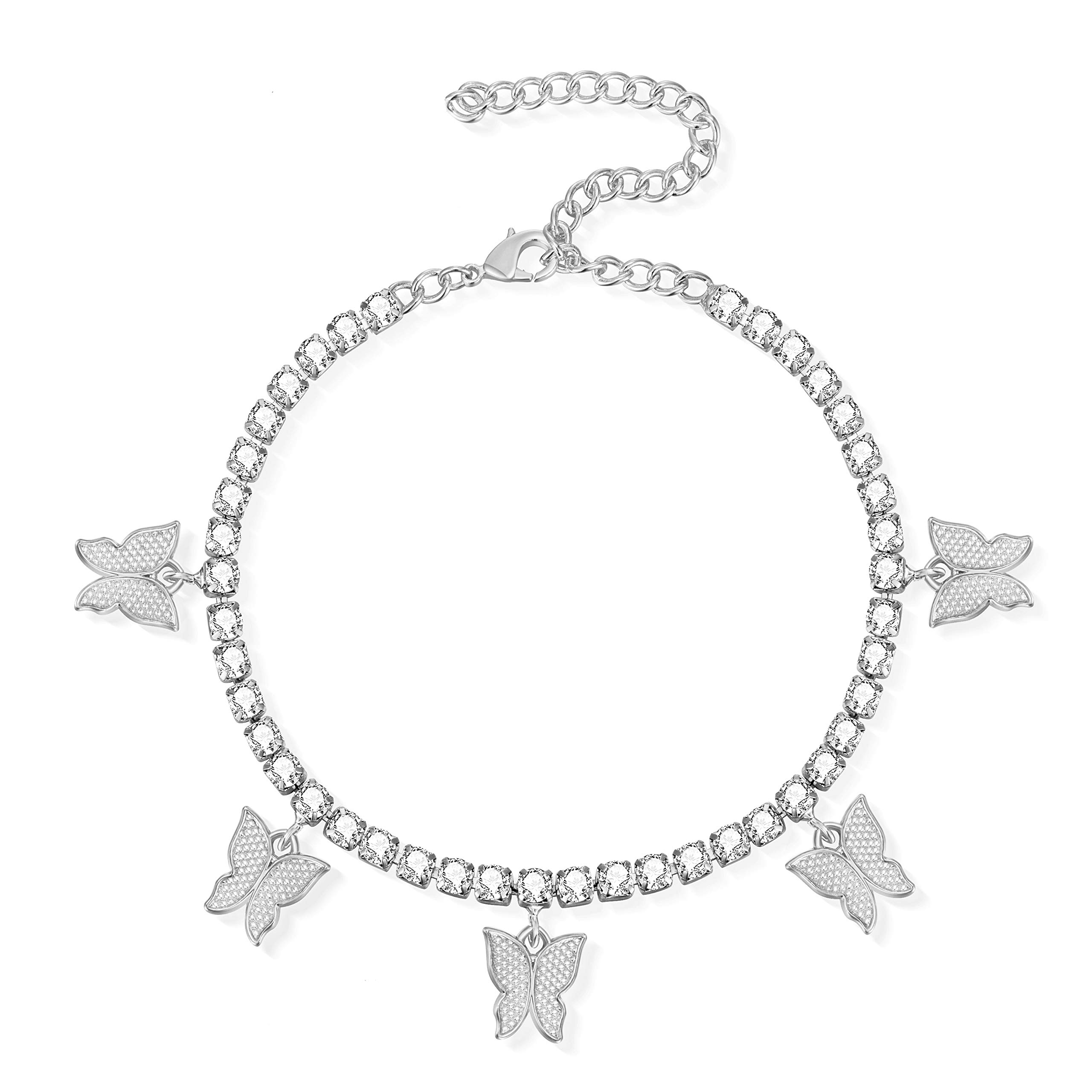 14K Gold Adjustable Butterfly Ankle Bracelet for Women - Elegant Tennis Anklet Foot Chain Jewelry for Girls | Perfect for Beach, Wedding & Summer Outfits