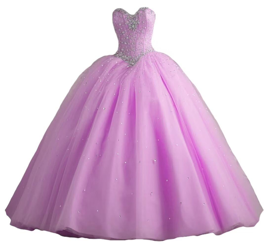 Elegant Silver Beaded Ball Gown for Women - Quinceanera & Prom Long Dress with Crystal Sequins - Perfect for Formal Dances, Weddings & Special Occasions