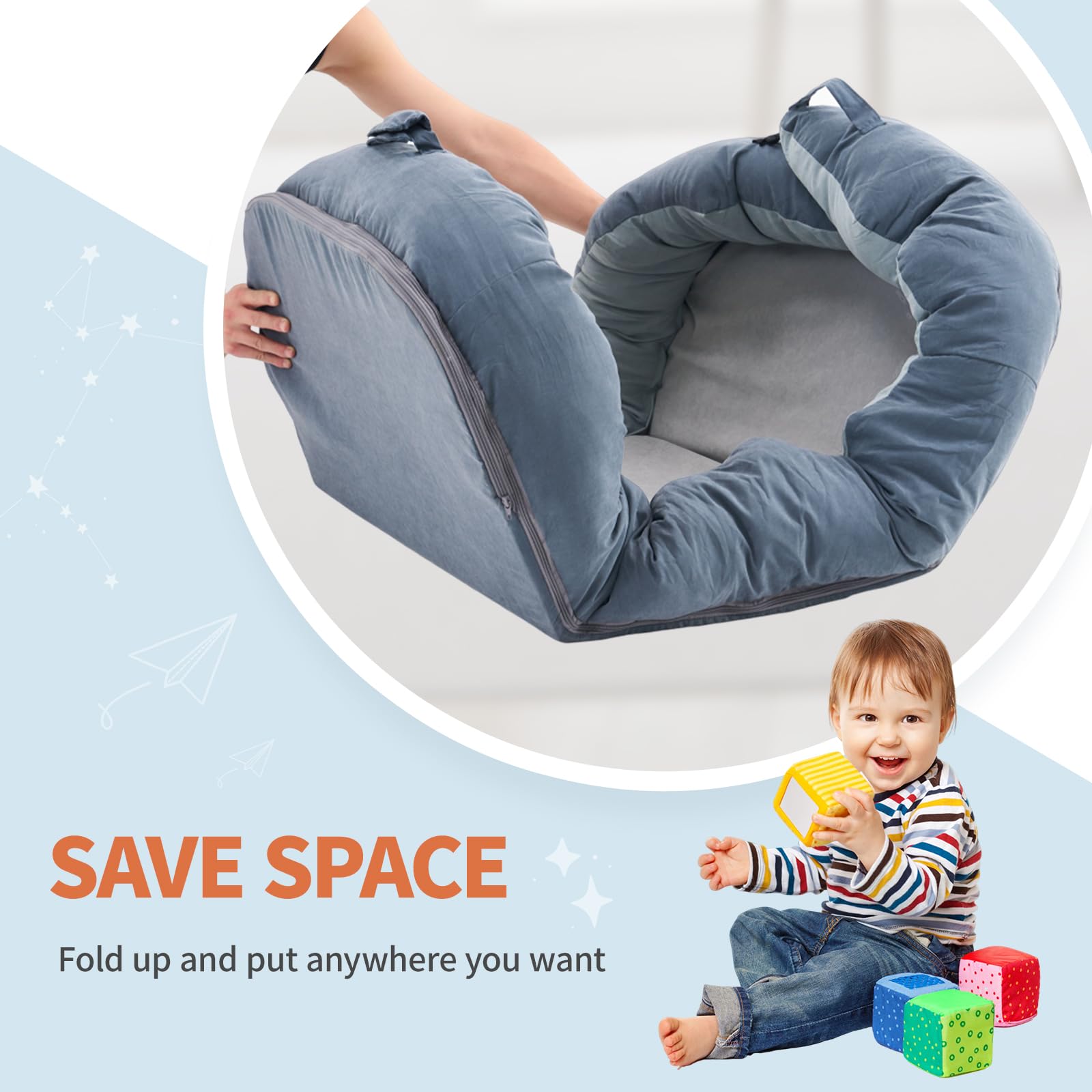 MOOITZ Toddler Travel Bed - Detachable Floor Bed with Mattress, Foldable & Portable for Kids - Perfect for Napping, Camping, Travel, Daycare & Home Use