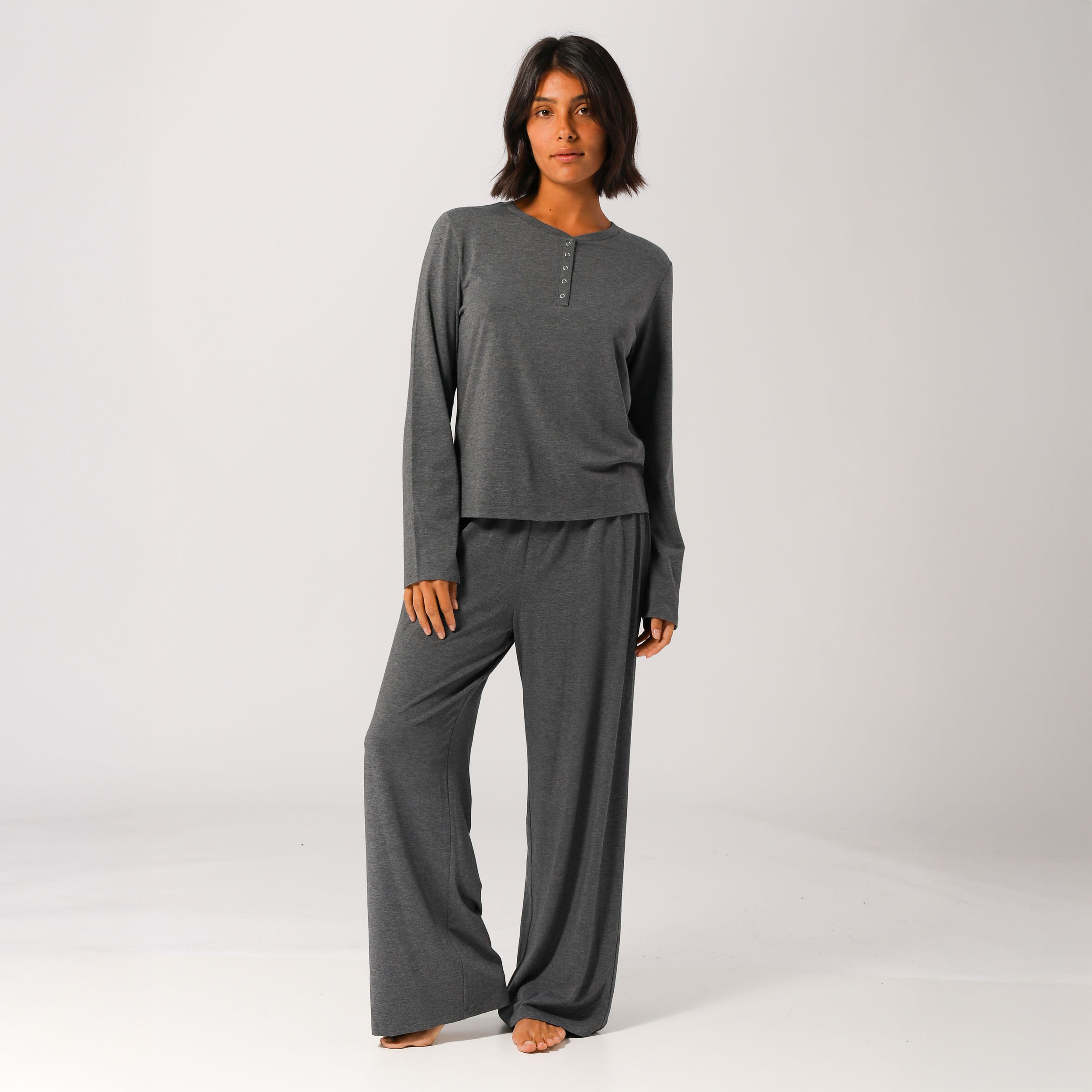 Eco-Friendly Women's Bamboo Long Sleeve T-Shirt - Soft Grey Marble - Comfortable & Breathable for Yoga, Travel & Everyday Wear
