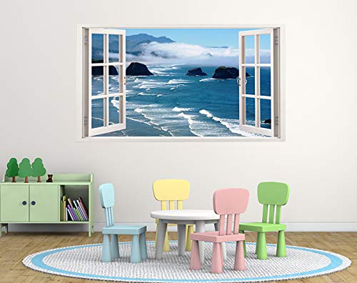 3D Removable Vinyl Wall Stickers - Tropical Beach Wall Art, Easy Peel & Stick Wallpaper (60x85cm) for Living Room, Bedroom, Nursery & Office Decor