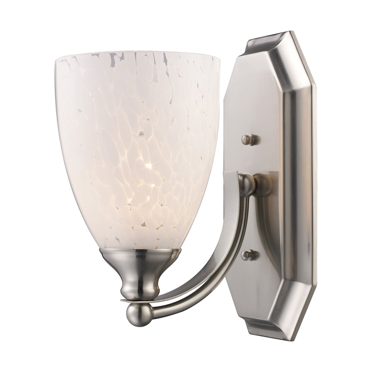 Mix-N-Match Vanity 1-Light Wall Lamp in Satin Nickel with Snow White Glass - Bathroom Sconce Lighting for Makeup Vanity, Dressing Room & Bedroom Decor
