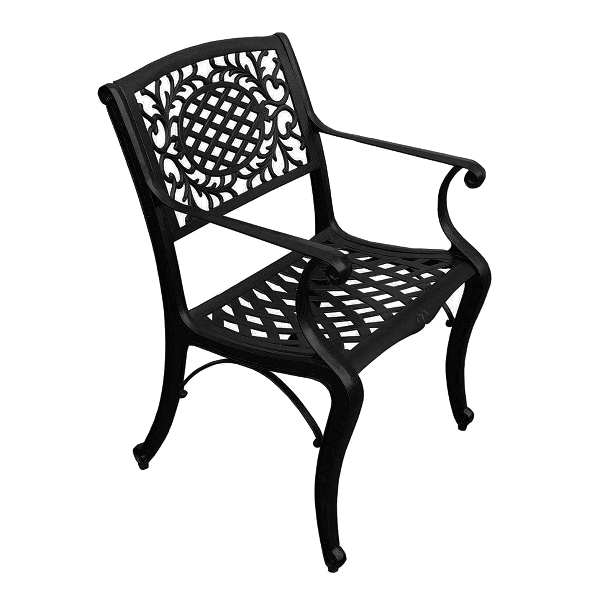 Modern Ornate Outdoor Mesh Aluminum 48-inch Black Round Patio Dining Set with 4 Chairs - Oakland Living - Perfect for Backyard BBQs, Garden Parties & Outdoor Entertaining