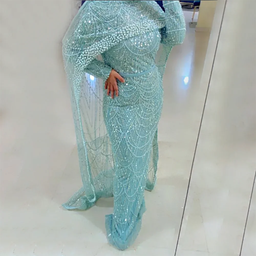 Luxury Muslim Hijab Mermaid Long Cape Evening Gown for Women - Dubai Arabia Inspired Wedding Party Dress 2025 (LA72032M) - Perfect for Formal Events, Bridal Showers & Special Occasions