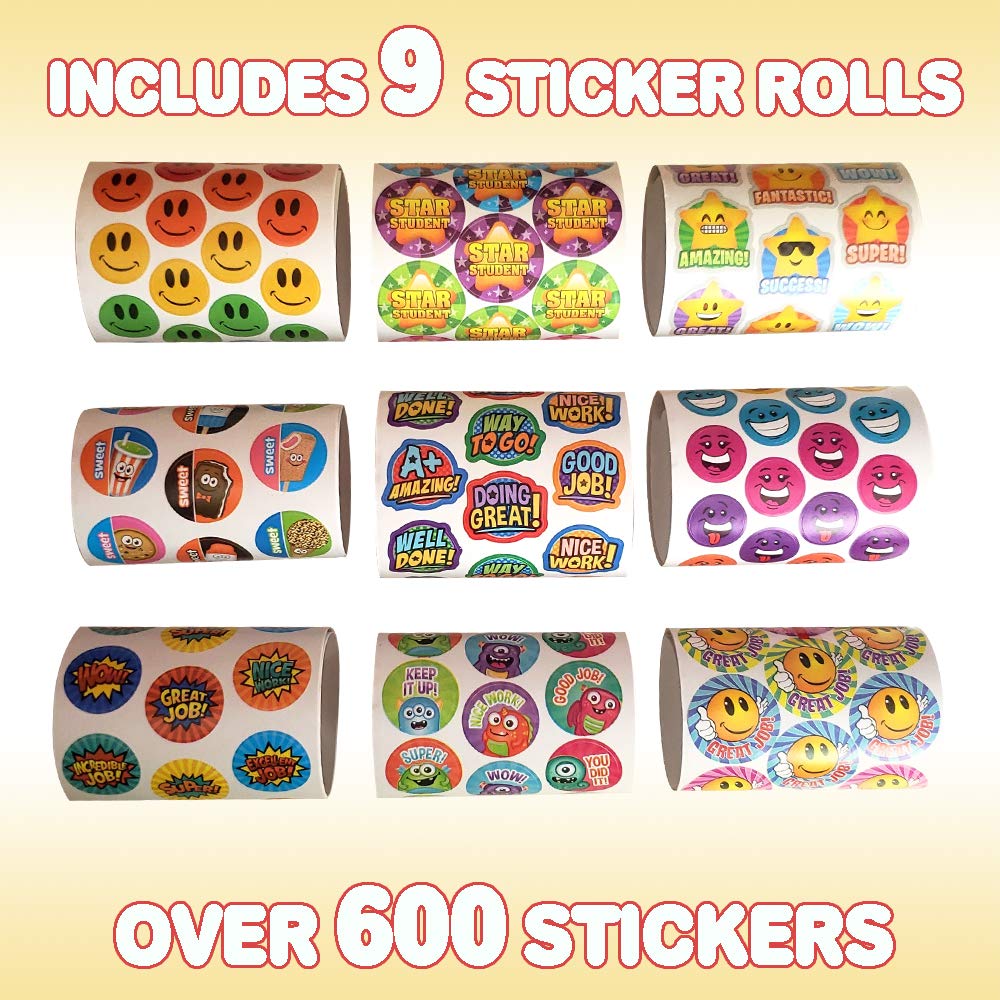 600+ Teacher Reward Stickers for Kids - 9 Rolls Classroom Supplies for Preschool, Kindergarten