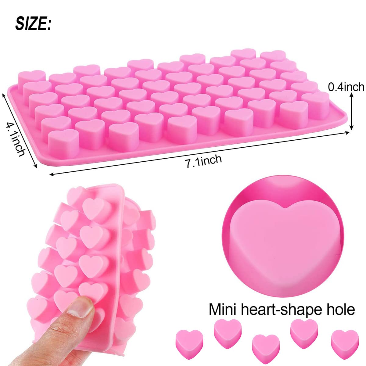 Premium Silicone Heart-Shaped Molds - 55 Cavity Baking Molds for Chocolate, Candy, Ice Cubes & Gummy Treats | Valentine's Day Cake Decorations & Party Desserts (Pink/Green) - Perfect for Romantic Gifts, Wedding Favors, and DIY Sweet Creations