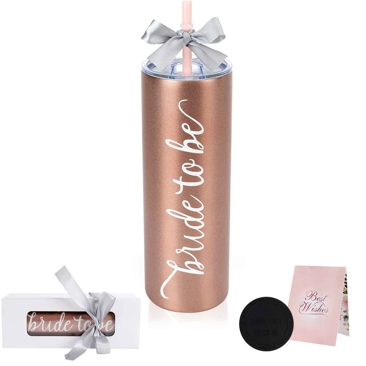 20oz Stainless Steel Skinny Tumbler - Bride & Bridesmaid Cups for Wedding Party, Engagement Gifts, Bachelorette Parties | Insulated Wine Glasses & Mugs for Bridal Showers, Rehearsal Dinners & Wedding Celebrations