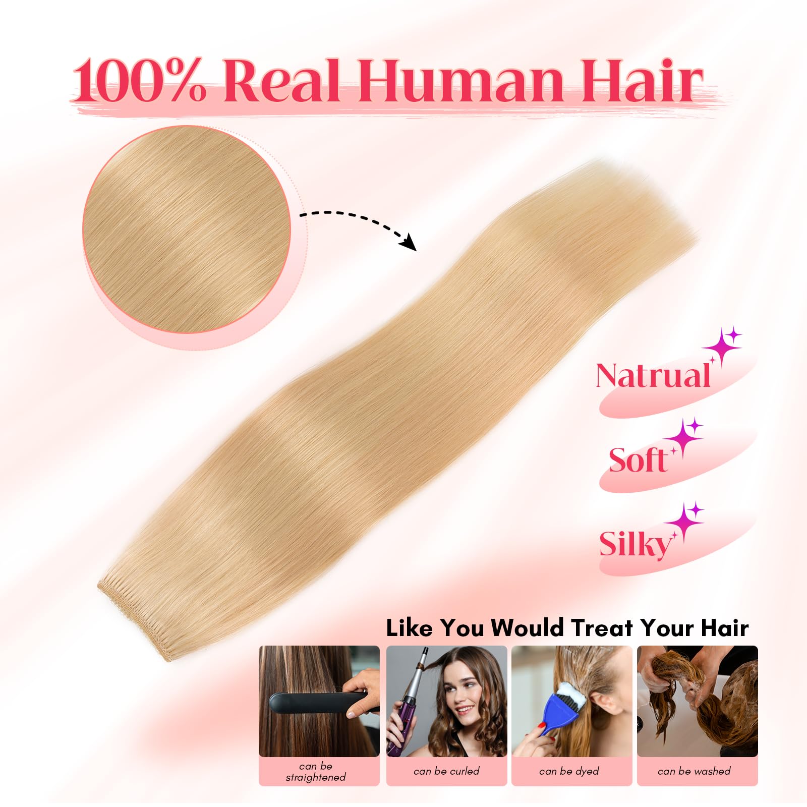 100% Real Human Hair Halo Extensions - 18 Inch #613 Bleach Blonde Remy Hair with Invisible Wire for Women | Seamless, Natural-Looking Hair Extensions for Daily Wear, Special Occasions & Styling