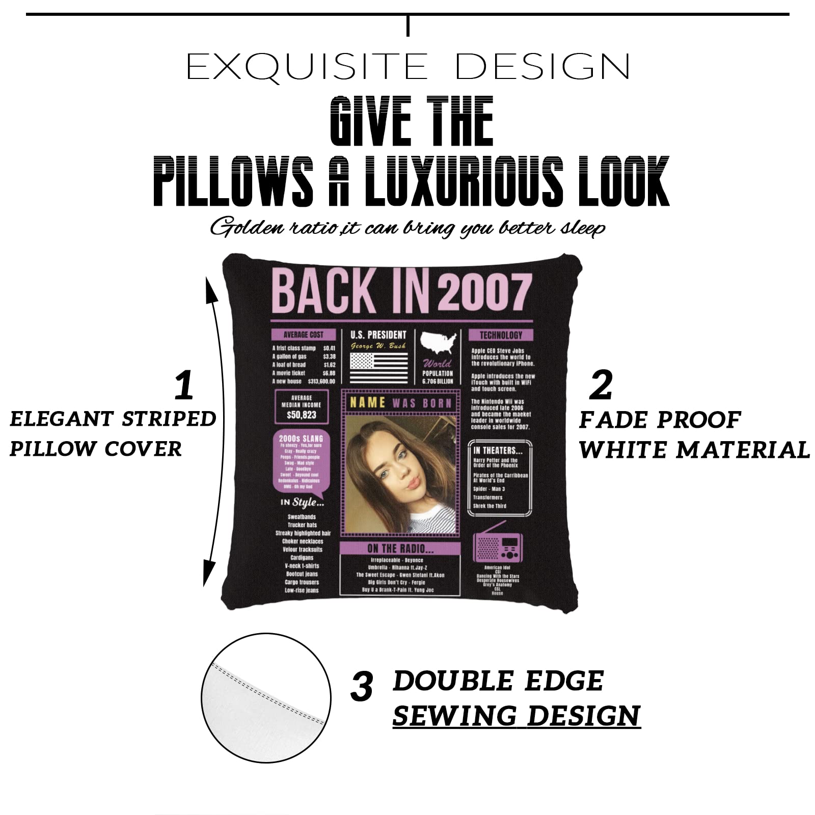 17th Birthday Throw Pillow - Custom Purple Sofa Pillow for Girls & Boys, Super Soft 2007 Birthday Decorations - Perfect for Birthday Party Decor, Home Decor & Gift for Men, Women, Teens