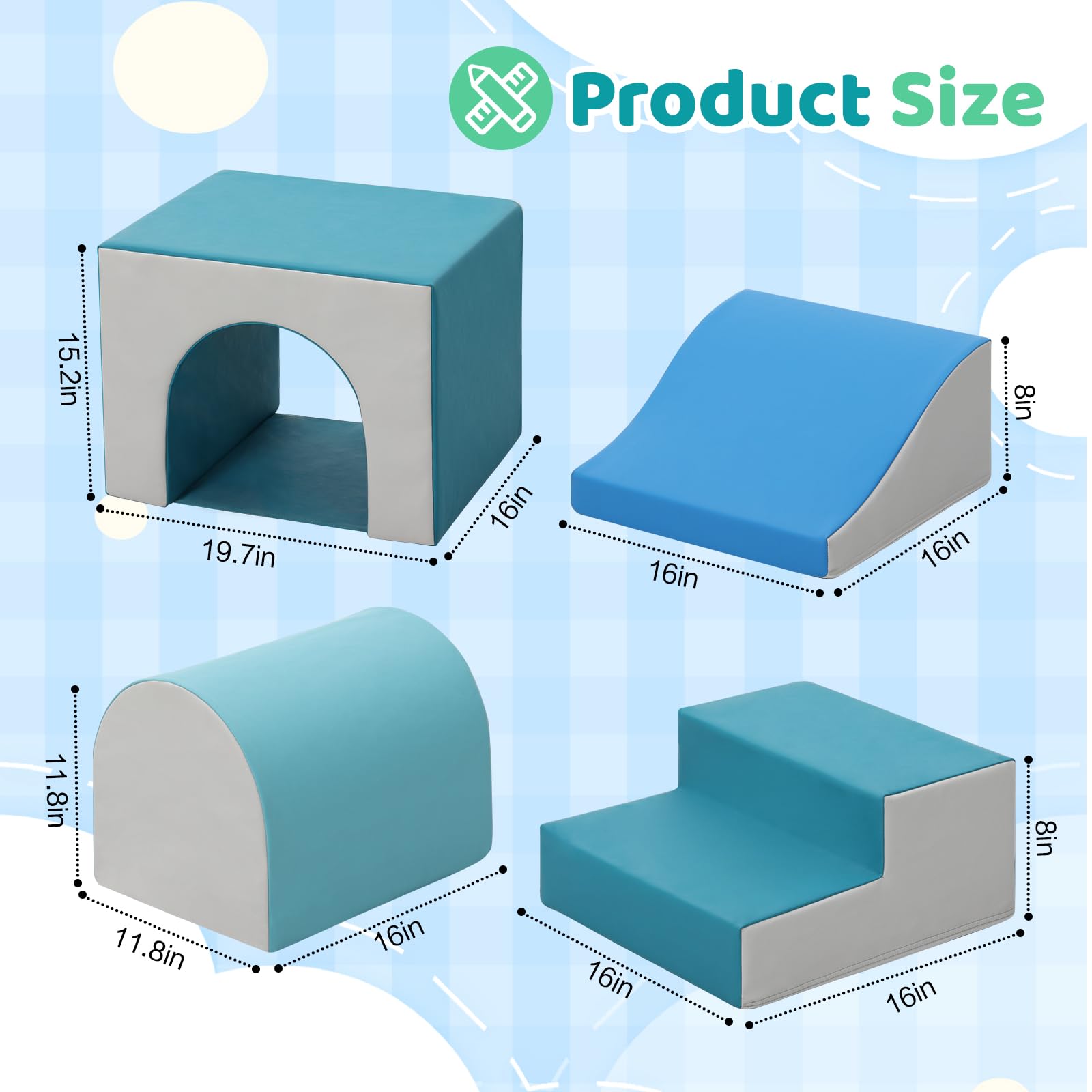 Sumbababy Foam Climbing Blocks for Toddlers - 4-Piece Soft Play Set with Tunnel, Slide & Stairs - Safe Indoor Play Gym for Kids - Perfect for Crawling, Climbing & Learning Activities (Green)