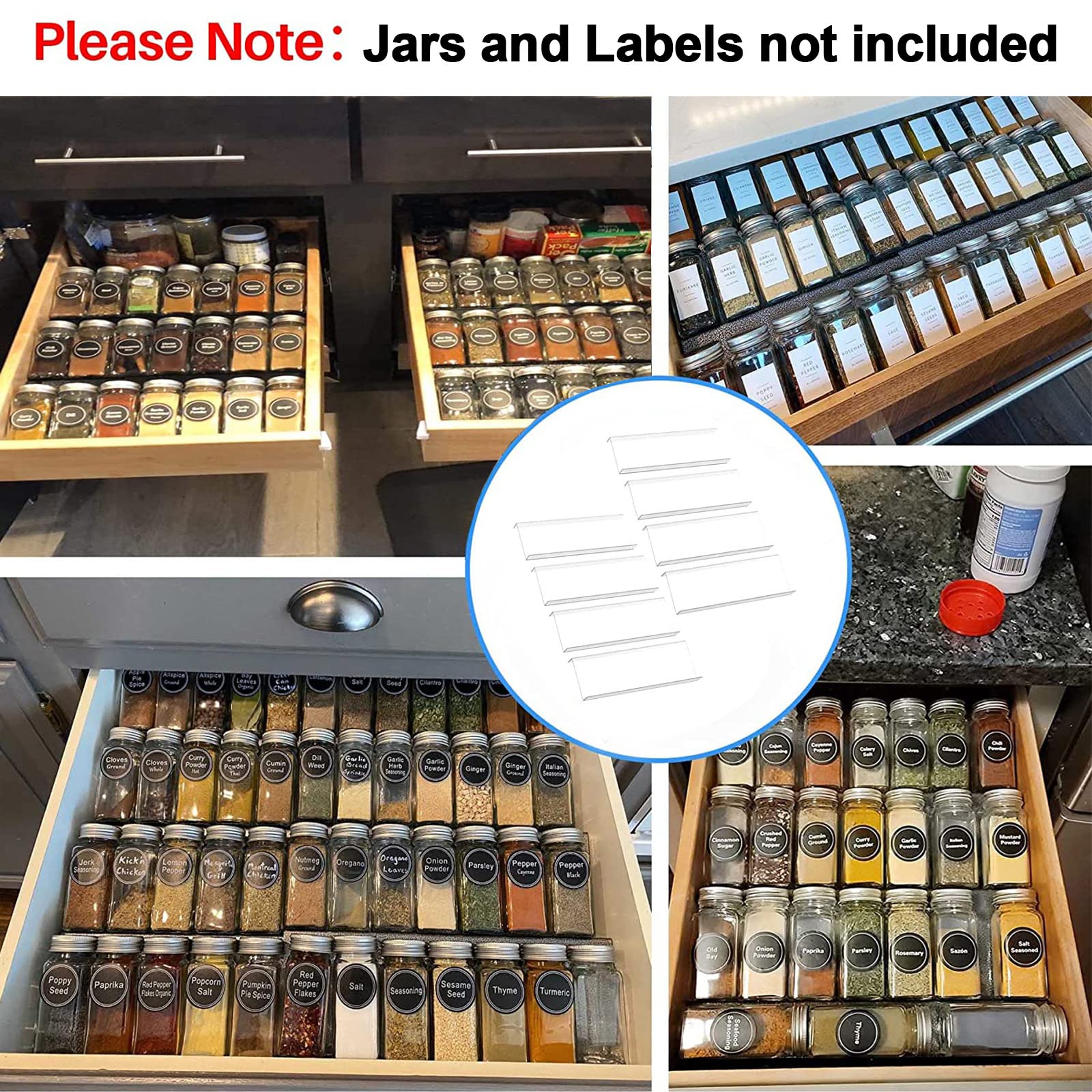 4-Tier Clear Acrylic Spice Drawer Organizer Set (2 Pack) - Expandable from 13