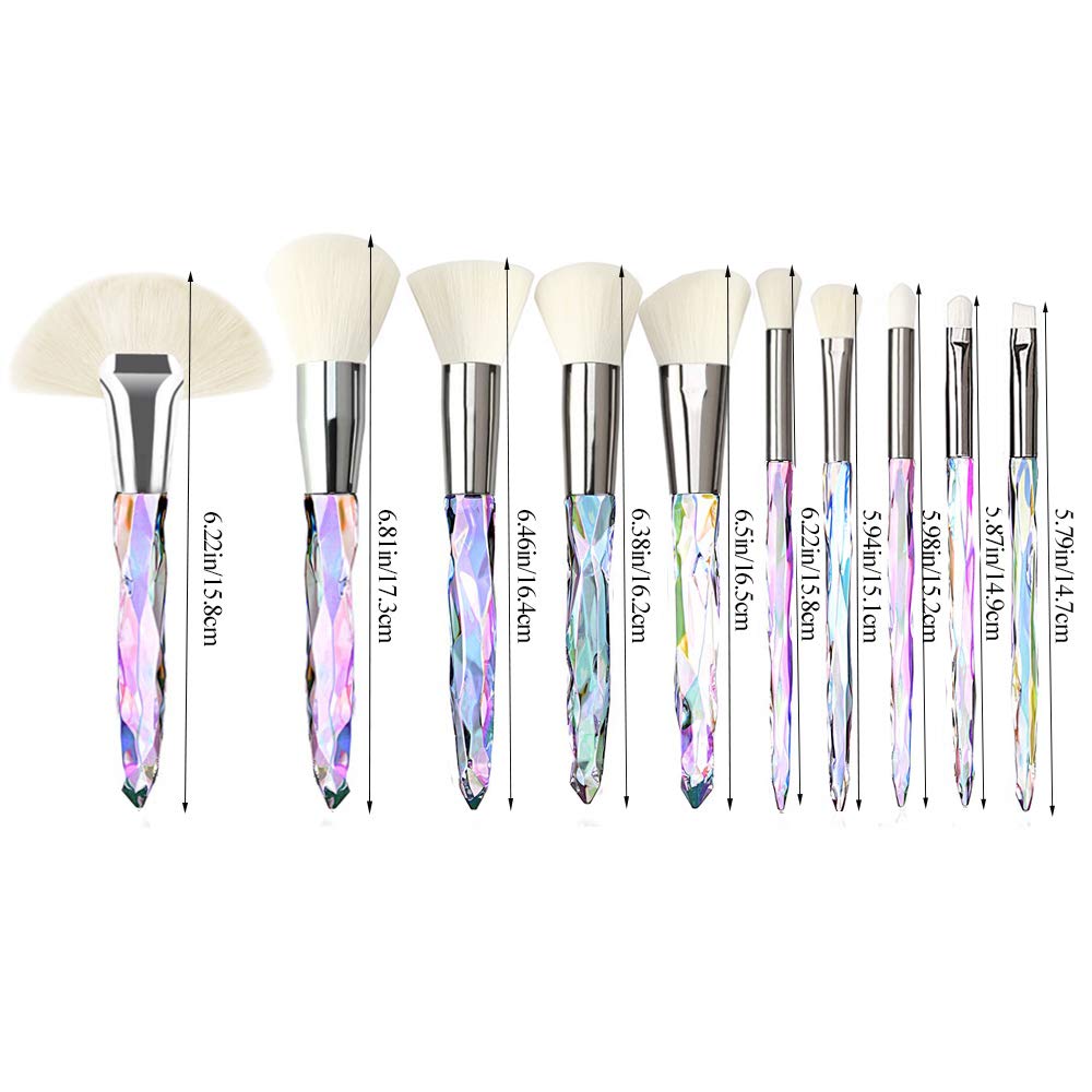 Kingtree 10PCS Crystal Makeup Brush Set - Premium Synthetic Bristles for Foundation, Blush, Concealer, Eyeshadow & Eyeliner | Professional Cosmetic Brushes for Women & Girls | Perfect for Daily Makeup, Travel & Gift Giving