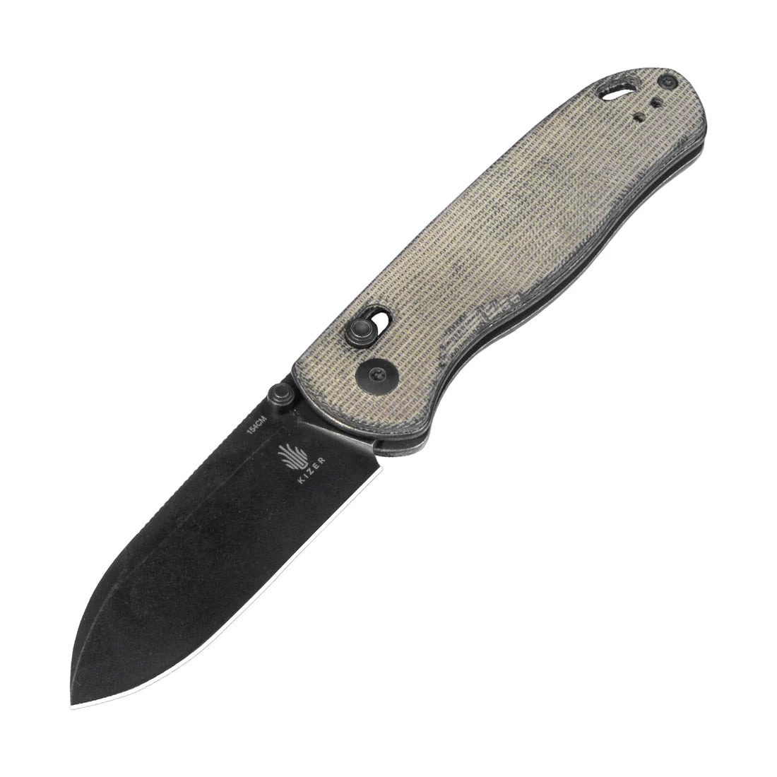 Kizer V3619C4 Vanguard Drop Bear Folding Knife - Black Plain Blade, Green Micarta Handles, Clutch Lock - EDC Pocket Knife for Outdoor Camping, Hiking & Survival