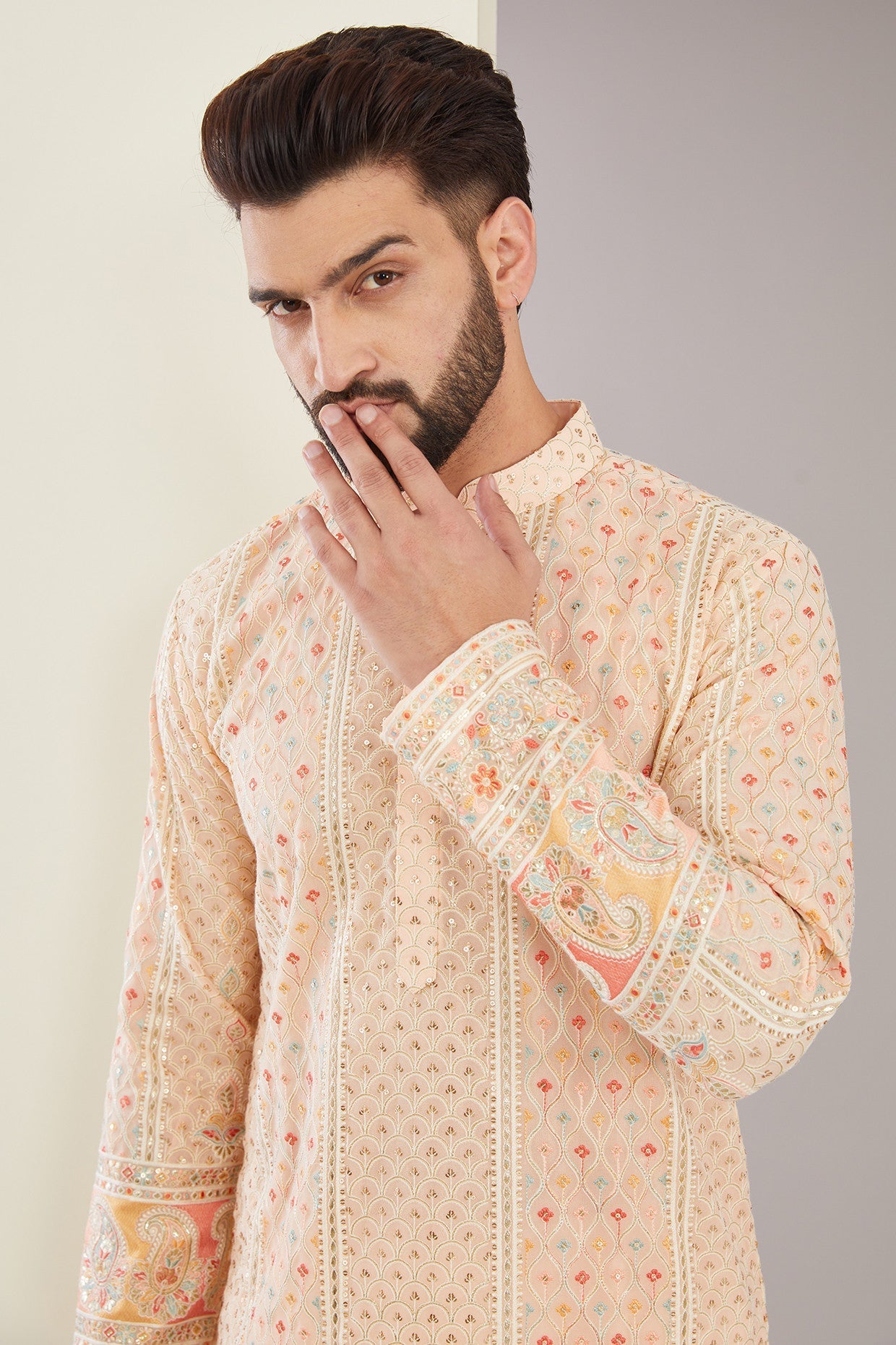Stylish Peach Multi Embroidered Kurta for Women - Traditional Indian Ethnic Wear for Festivals, Weddings & Casual Outings