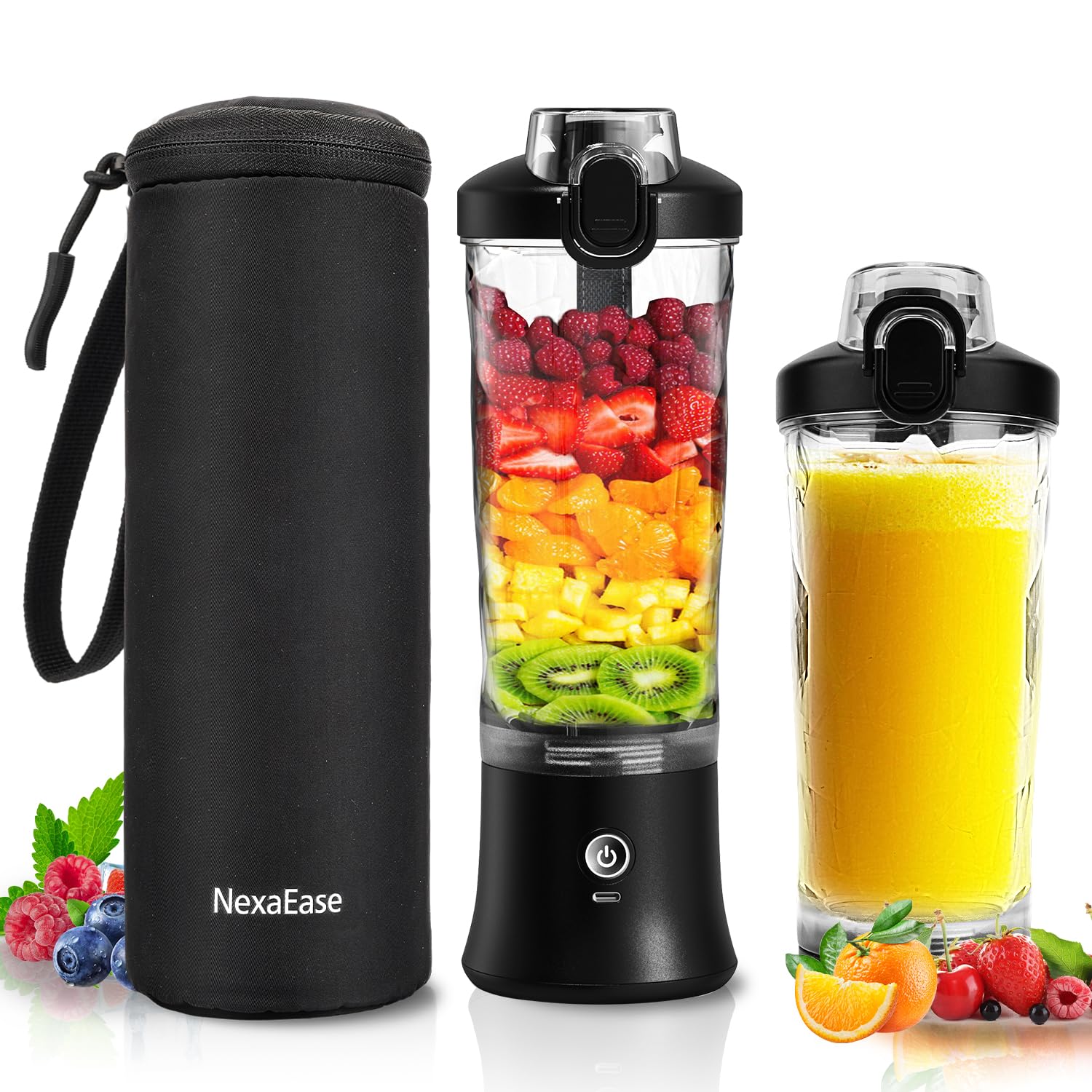 Portable Blender Personal Juicer for Shakes and Smoothies - 20oz Electric Protein Shaker Bottle with Insulated Sleeve, USB-C Rechargeable - Mini Blender Cup for Kitchen, Office, Gym - Perfect for Post-Workout Recovery, Healthy Breakfast On-The-Go & Travel Essentials
