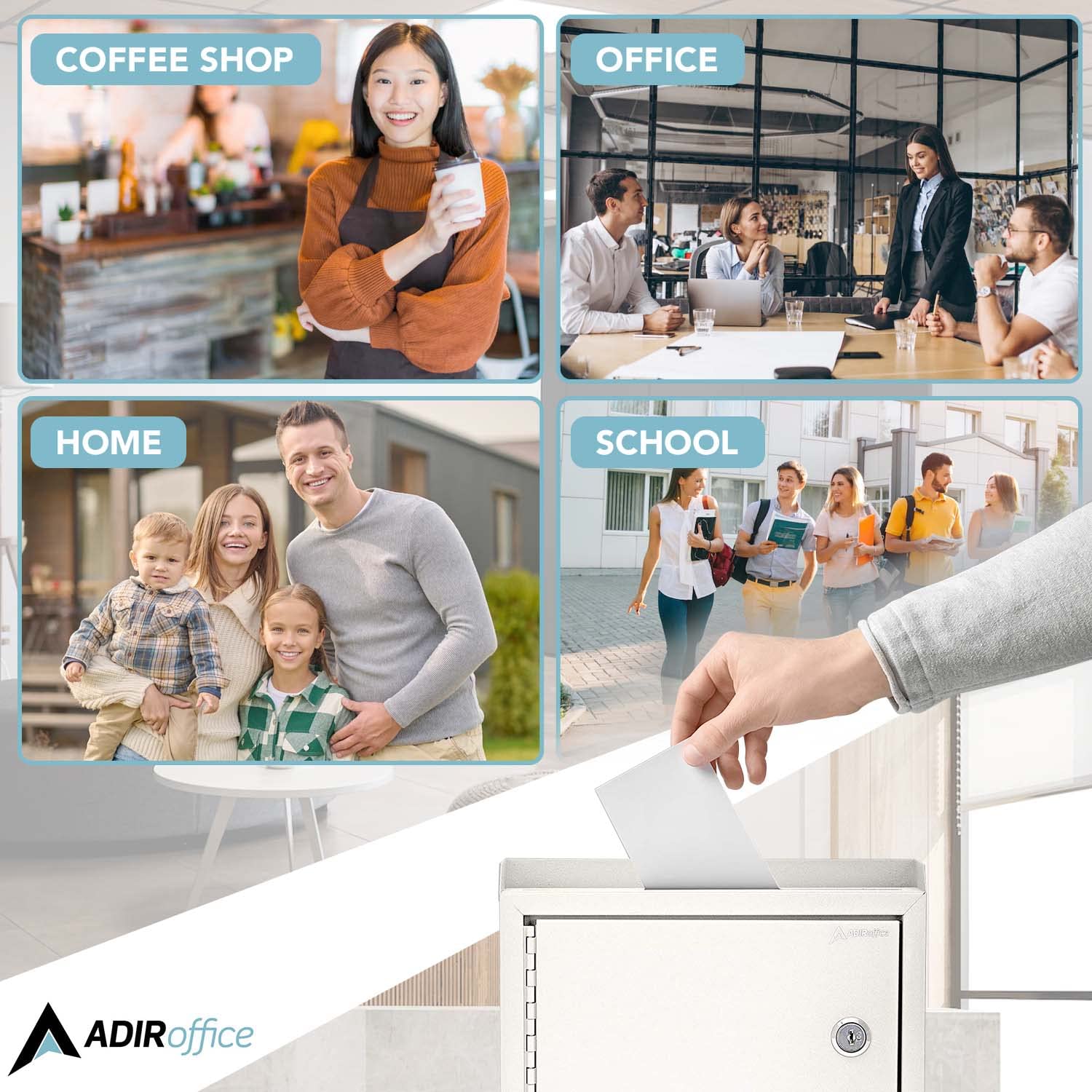 Adir Corp. Wall Mountable Steel Suggestion Box with Lock - Heavy Duty Key Lock Security Box for Donations, Collections, Ballots & Documents (9.75x7x3 Inches, White) - Ideal for Offices, Schools, Retail Stores & Public Spaces