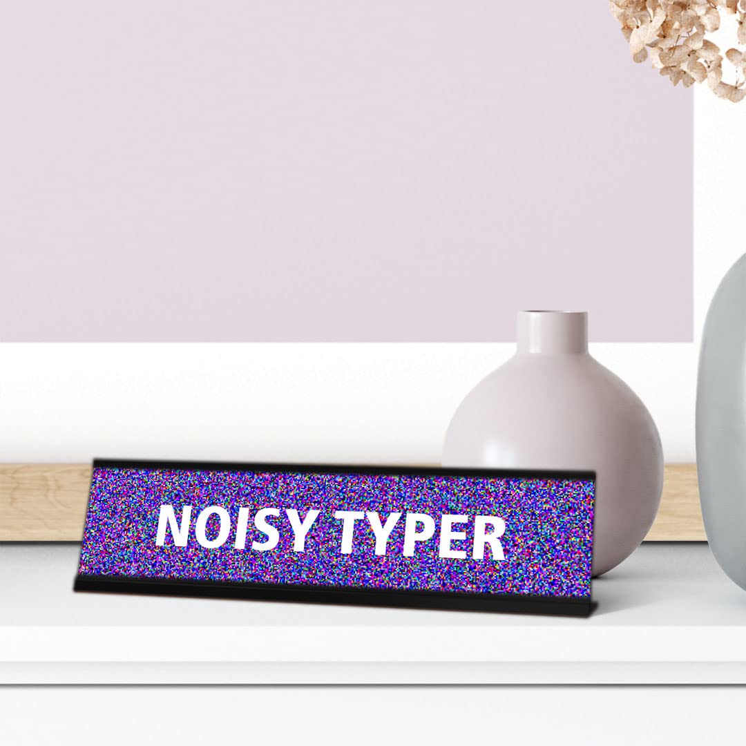 Quiet Please - Noisy Typer Sign, Blurred Black Frame, 2 x 8 Inch Office Desk Sign for Workplace, Library & Study Areas - Reduce Keyboard Distractions