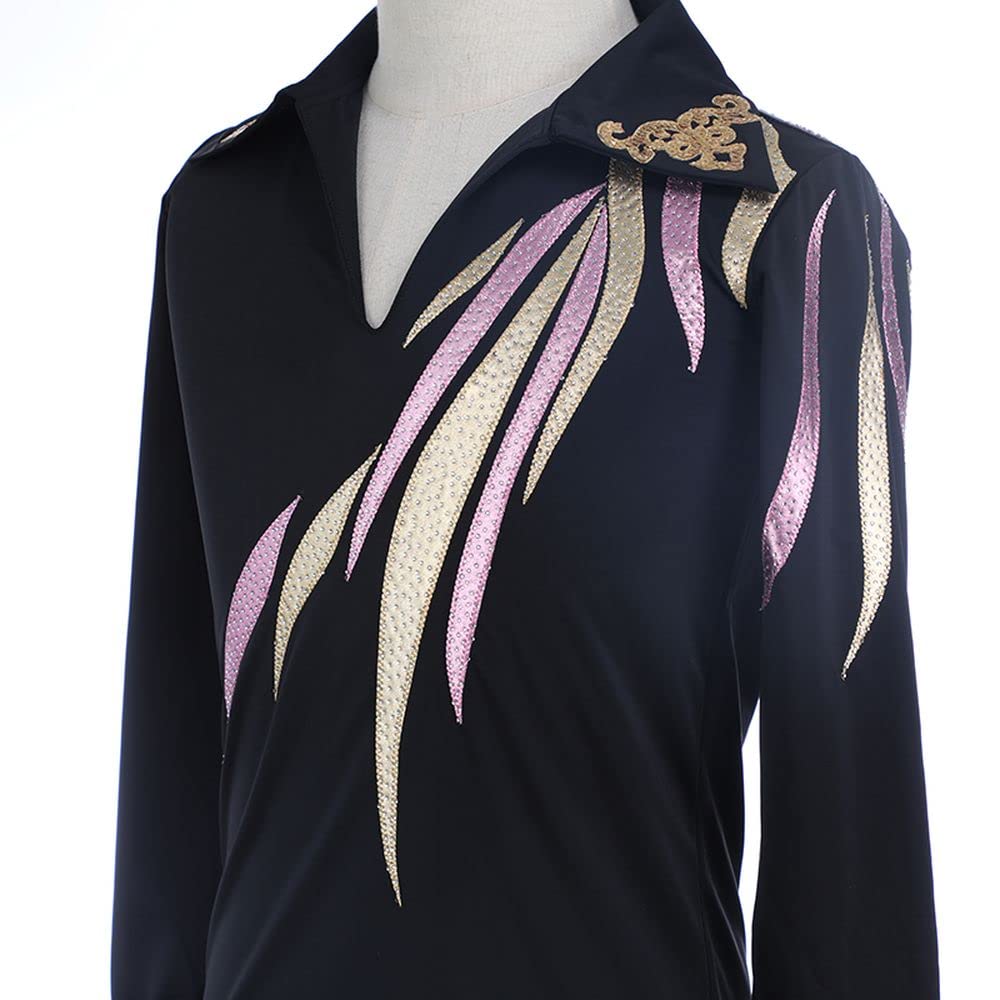 LIUHUO Men's & Boys' Figure Skating Suit - Black High Elastic Breathable Performance Outfit with Velvet Long Sleeves for All Seasons | Perfect for Ice Skating Practice, Competitions & Winter Sports