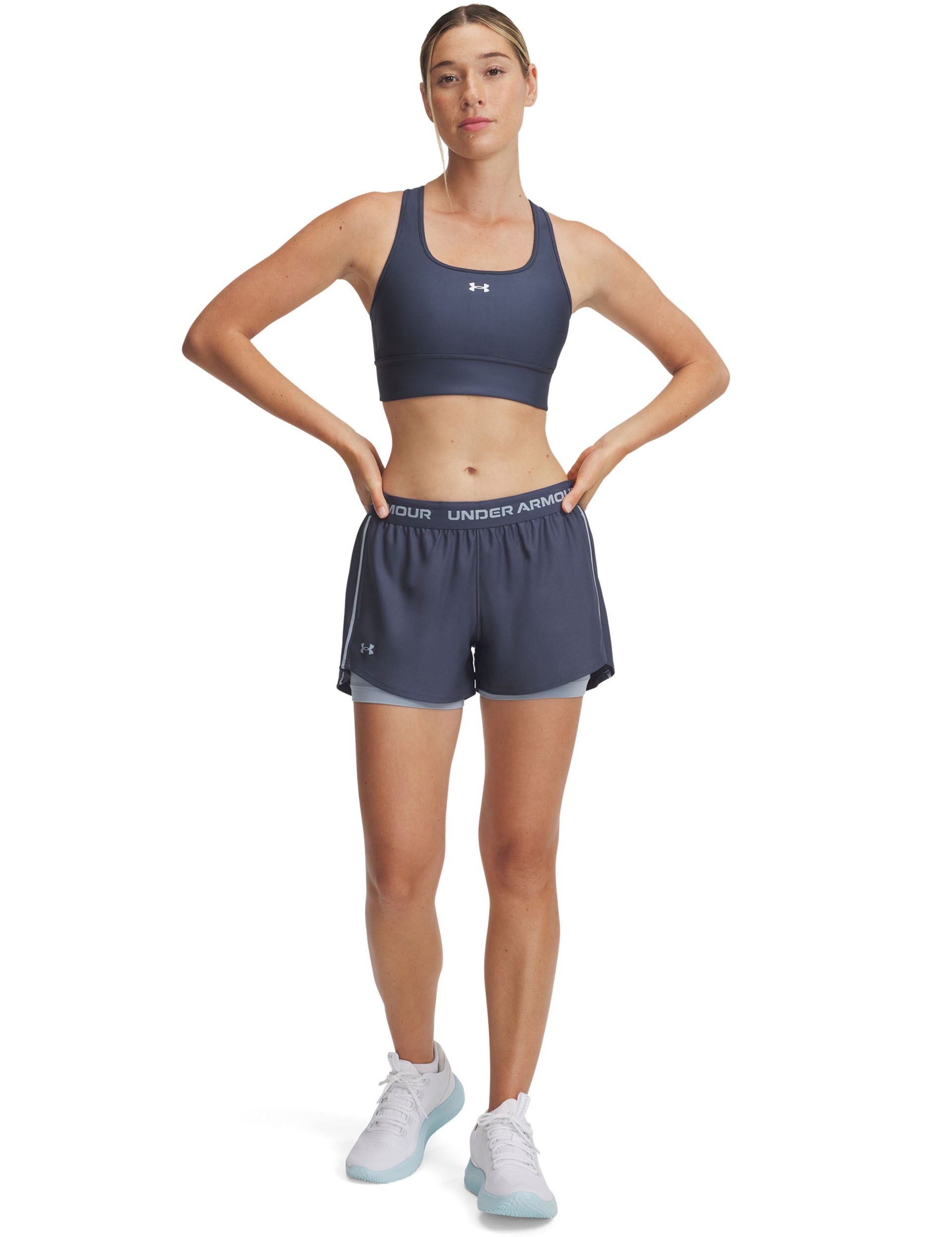 Tech Play Up 2-in-1 Athletic Shorts with Built-in Liner - Water-Resistant Quick-Dry Fabric for Running, Gym & Outdoor Activities (Downpour Grey/Harbour Blue)