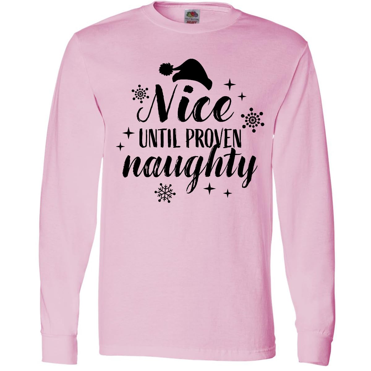 Inktastic Christmas Nice Until Proven Naughty Adult Long Sleeve T-Shirt | Funny Holiday Graphic Tee for Men & Women | Perfect for Christmas Parties & Family Gatherings