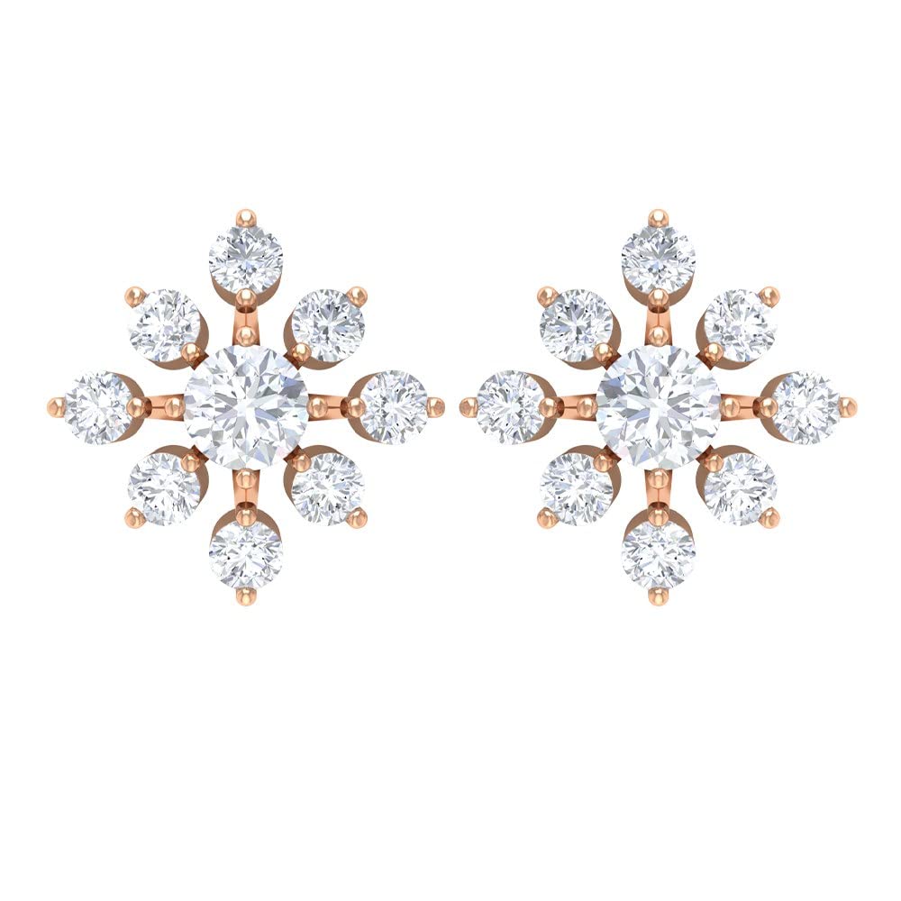 3/4 CT Diamond Floral Stud Earrings for Women - 14K Solid Gold April Birthstone Statement Earrings - Perfect for Weddings, Anniversaries & Special Occasions