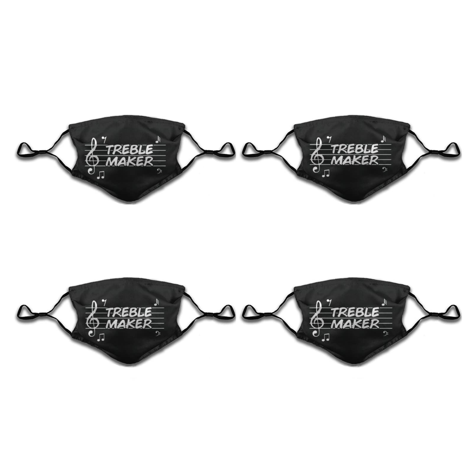 Reusable Treble Maker Funny Marching Band Face Masks - 4 Pack with 8 Filters, Washable Cloth Bandanas for Adults & Kids - Perfect for Concerts, Parades & Music Festivals