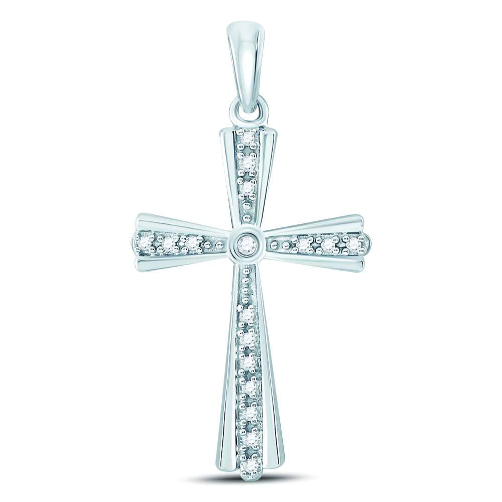10K White Gold Women's Round Diamond Religious Cross Pendant Necklace - 1/10 CTTW - Perfect for Church, Baptism, Confirmation & Everyday Faith Jewelry