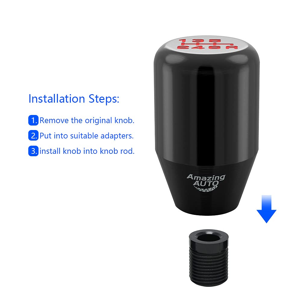 Black 6-Speed Weighted Manual & Automatic Shifter Knob with 3 Adapters - Universal Fit for Most Manual & Automatic Cars - Perfect for Racing, Daily Driving & Car Customization