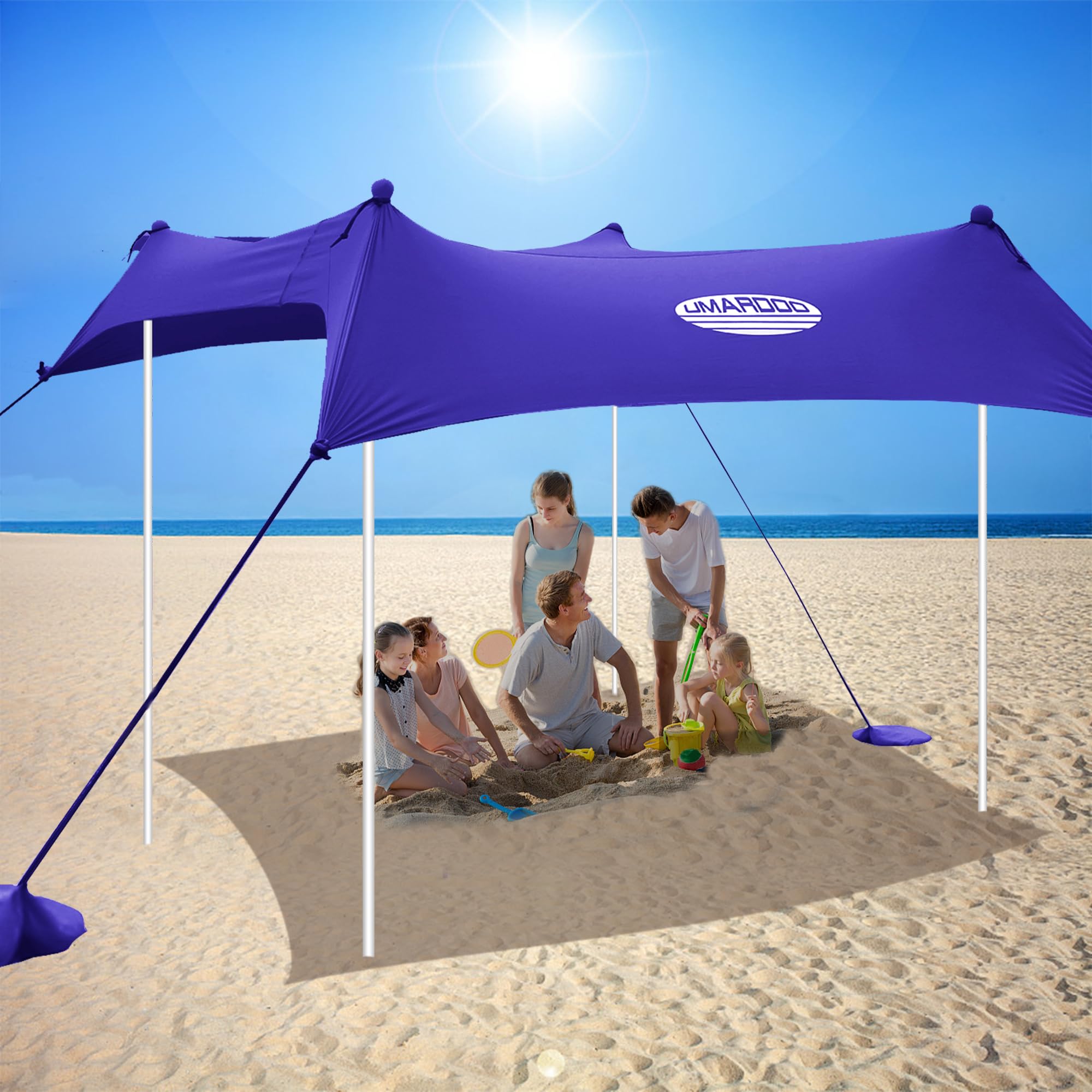 UMARDOO 10x10FT Portable Beach Tent with UPF 50+ Sun Protection - Easy Setup Family Sun Shelter with Carry Bag for Outdoor, Camping, Picnic & Beach Travel (Purple) - Wind Resistant Canopy for Summer Vacations & Backyard Relaxation