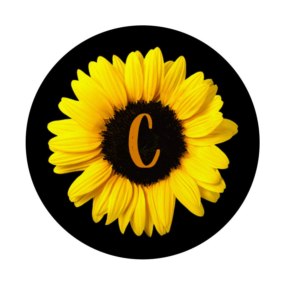 Yellow Sunflower Monogram PopGrip with Letter C - Swappable Phone Grip for iPhone, Samsung & Tablets - Perfect for Summer, Gifts & Everyday Use