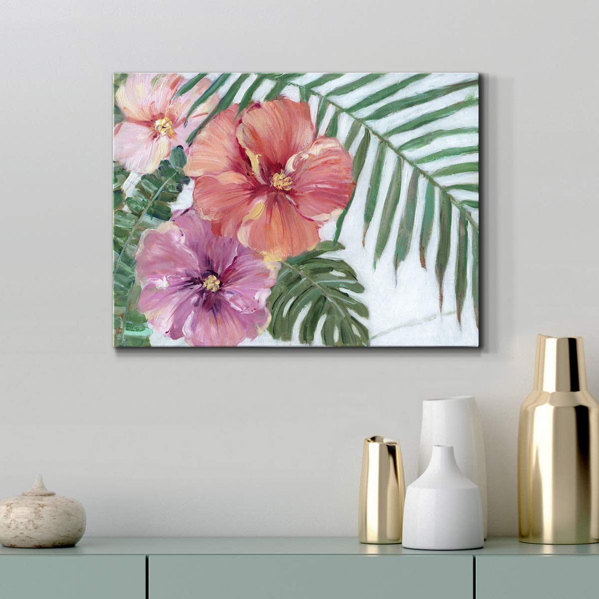 Modern Pinkish Red Hibiscus Flower Canvas Wall Art - 8