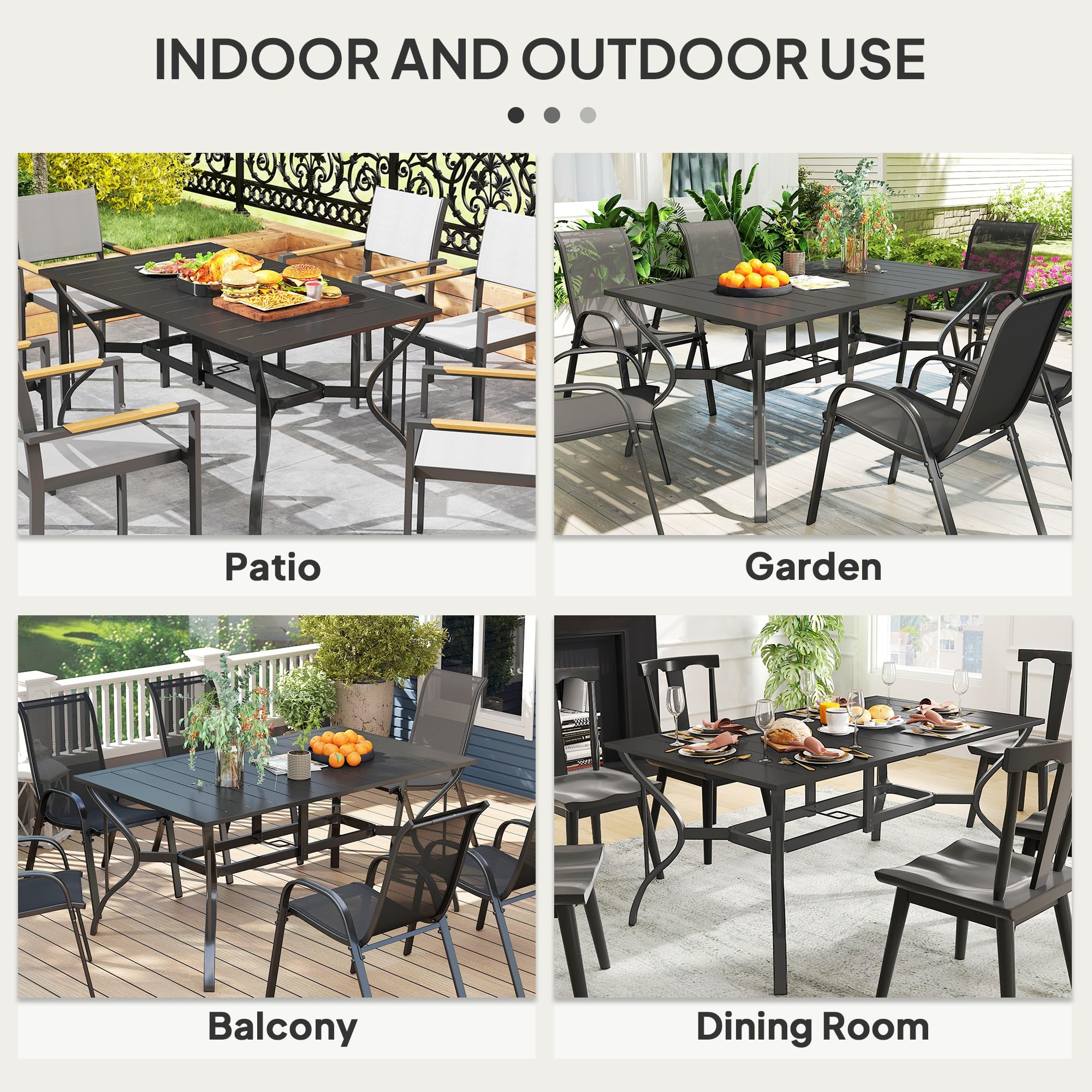 Outsunny 6-Person Outdoor Dining Table - Black Steel Rectangular Patio Table with Umbrella Hole - Durable Garden & Balcony Furniture for BBQ, Poolside Gatherings & Backyard Entertaining