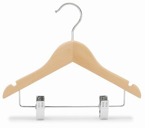 11 Pack Kids Wooden Clothes Hangers with Clips - Durable & Non-Slip for Children's Wardrobe, Closet Organization, and Travel Packing