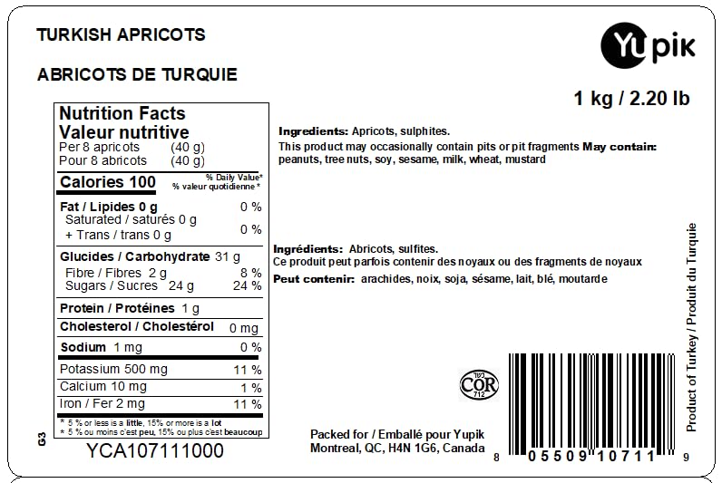 Yupik Turkish Apricots 1kg - Kosher Certified, No Sugar Added, Tart & Sweet Dried Fruits - Pitted Natural Healthy Snacks for Hiking, Baking & Vegan Diet