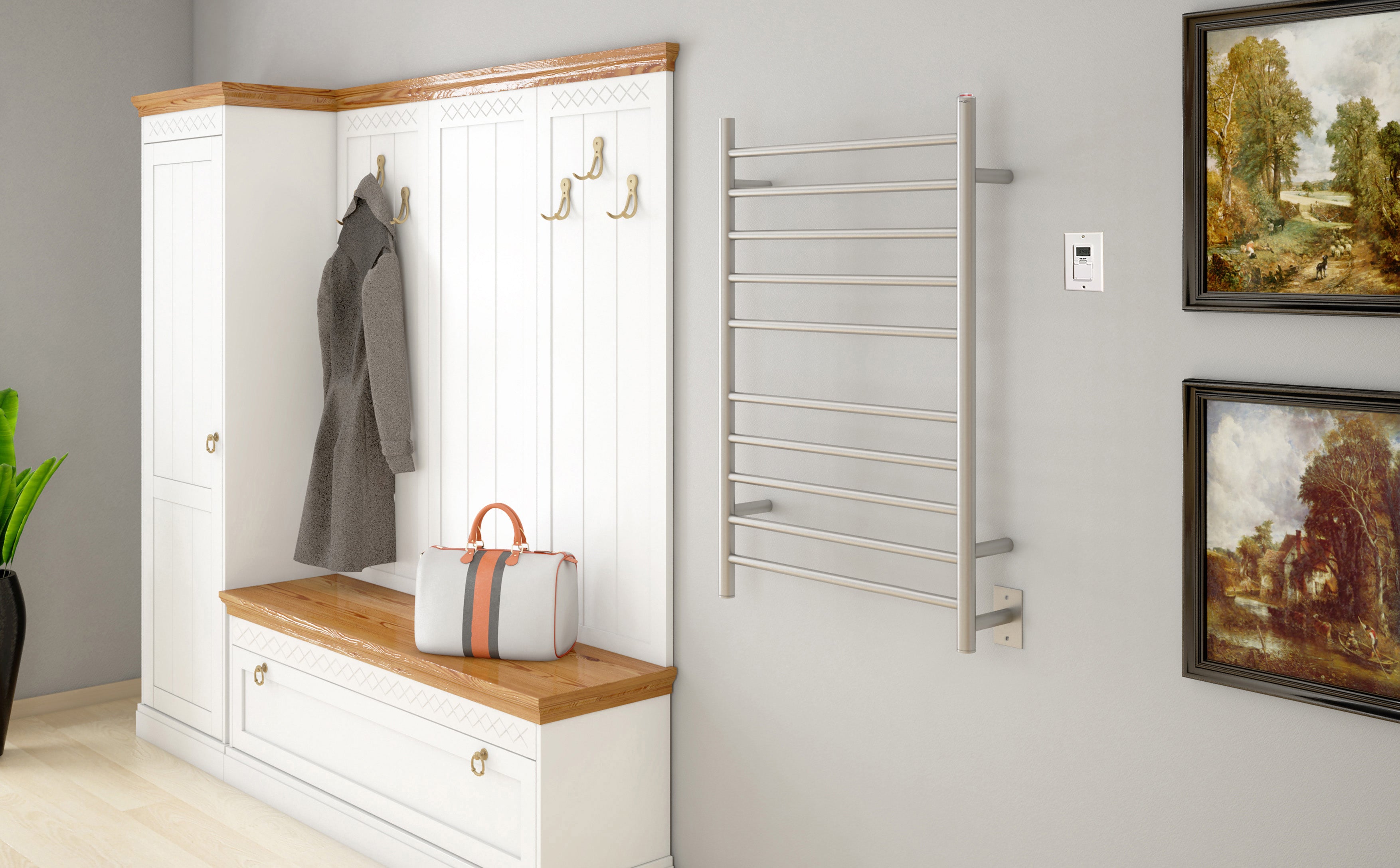 Premium 10 Bar Hardwired & Plug-in Towel Warmer - Brushed Stainless Steel with Timer | Fast Heating for Bathroom, Spa & Luxury Home Use