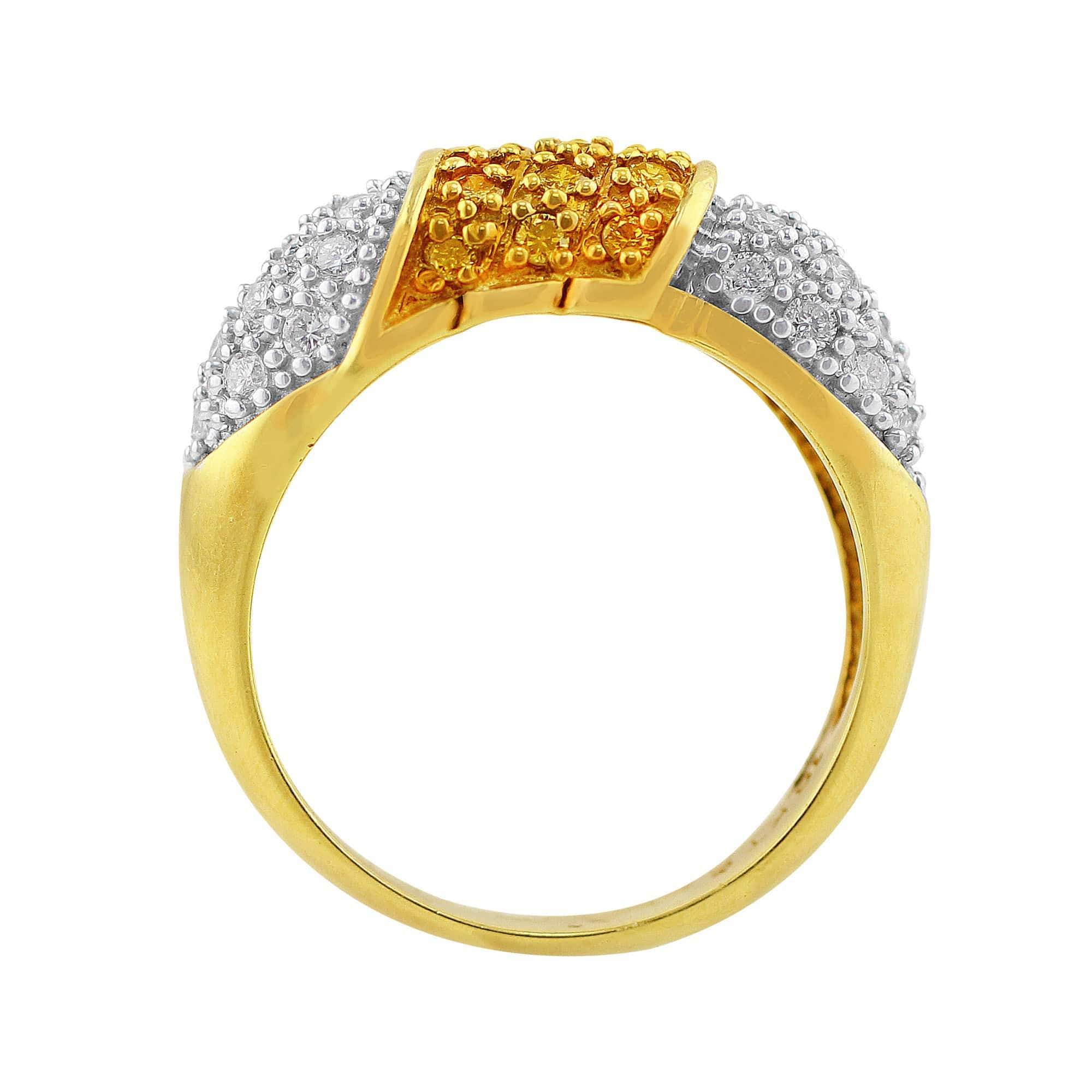 18K White & Yellow Gold Pave Diamond Ring with Yellow & White Diamonds - Elegant Wedding, Engagement & Anniversary Jewelry Gift