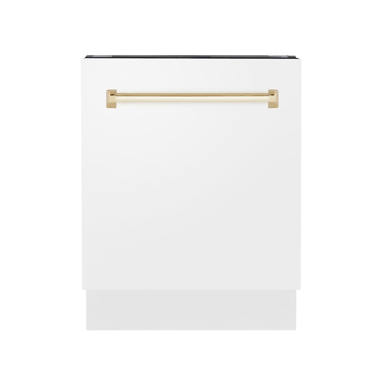 ZLINE Autograph Edition 24-inch 3rd Rack Top Control Tall Tub Dishwasher in White Matte with Polished Gold Handle - Ultra Quiet 51dBa (DWVZ WM 24 G) - Perfect for Modern Kitchens, Small Spaces & Open-Concept Homes