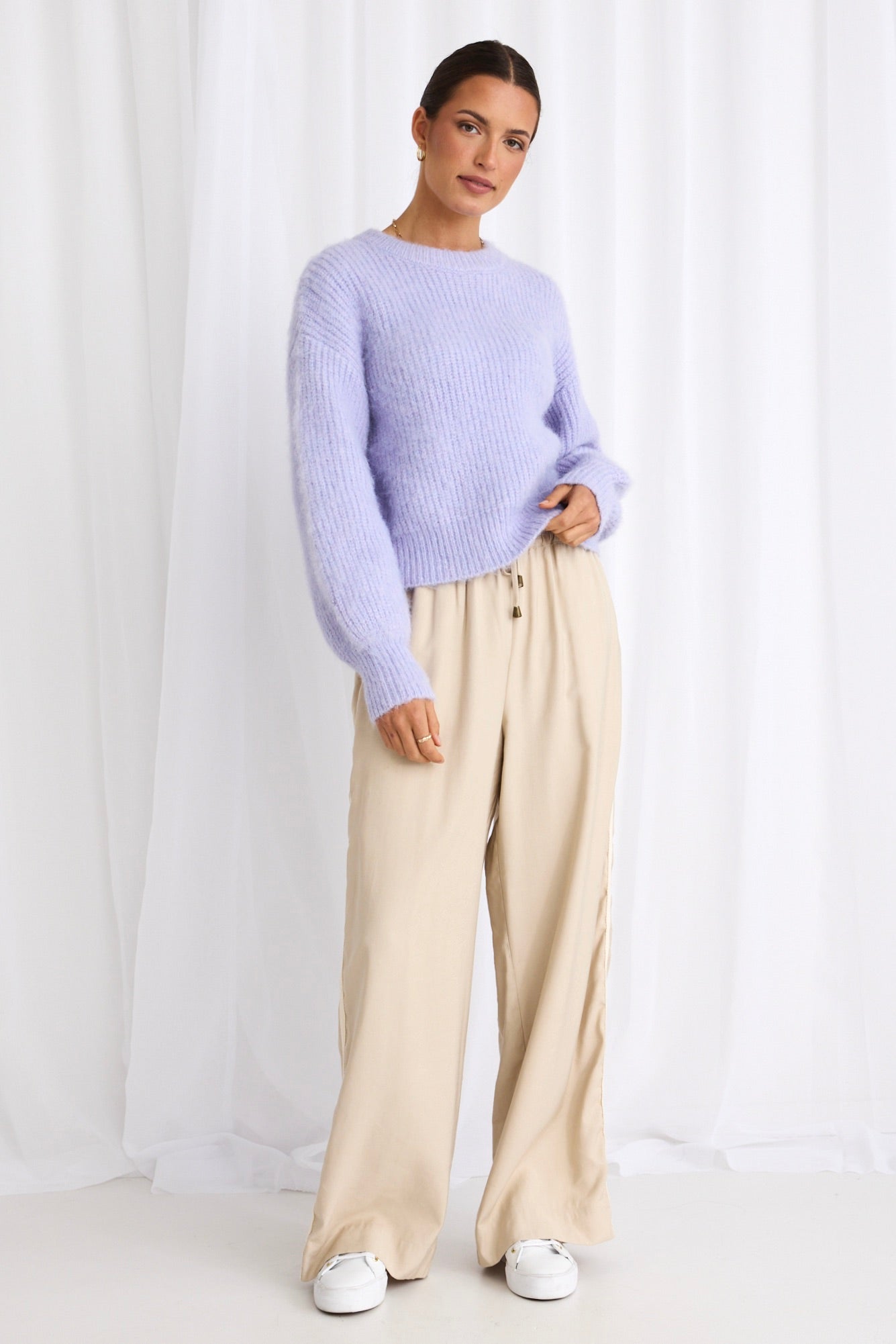 Aces Lilac Fluffy Knit Jumper for Women - Soft Cozy Sweater for Fall & Winter - Perfect for Casual Outfits, Date Nights and Holiday Gatherings