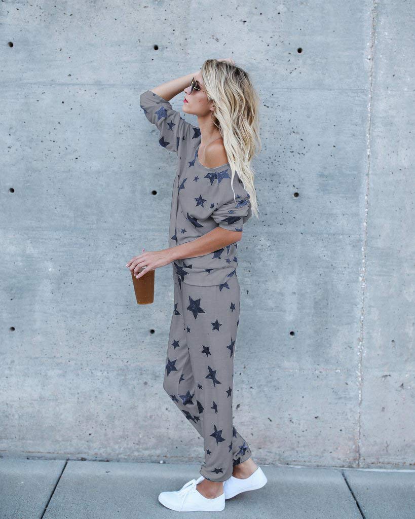 2-Piece Women's Casual Tracksuit Set - Long Sleeve Star Print Sweatshirt & Jogger Pants Outfit | Comfortable Lounge Wear for Home, Gym & Street Fashion