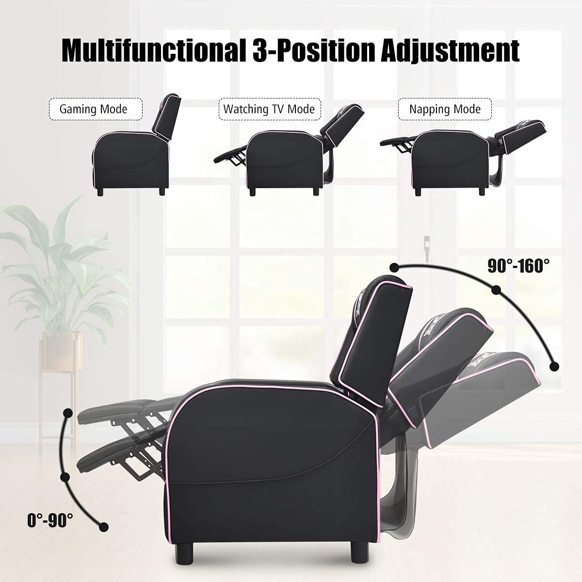 Ergonomic Massage Gaming Chair - High Back Recliner with Cushion, Racing Style PU Leather Swivel Office Chair for Adults (Pink) - Perfect for Home Office, Gaming Setup & Relaxation