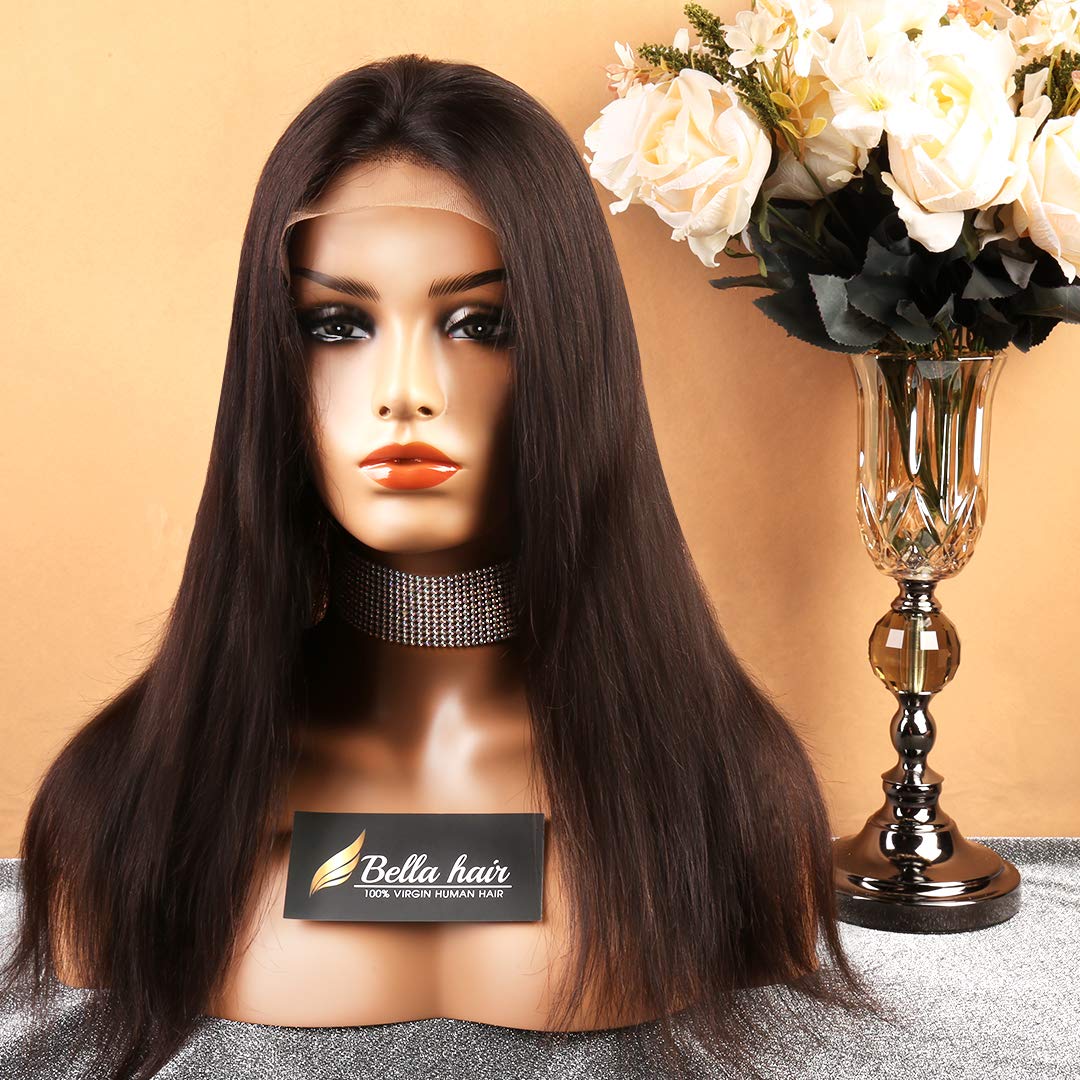 Bella Hair 150% Density Straight Full Lace Human Hair Wig - Pre Plucked Natural Hairline & Bleached Knots - Remy Virgin Hair Lace Front Wig with Baby Hair for Black Women (22 Inches) - Perfect for Daily Wear, Parties, Weddings & Special Occasions