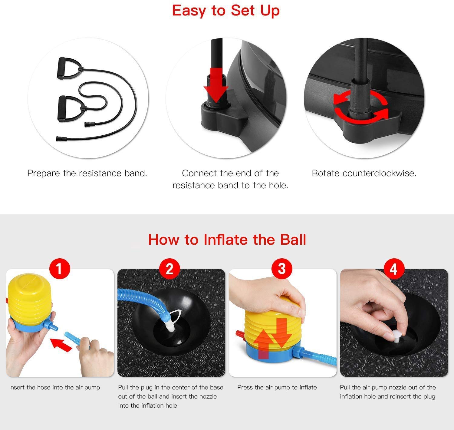 EVERYMILE 23.6 Inch Anti-Slip Balance Ball with Resistance Bands & Pump - Stability Yoga Exercise Ball for Core Training, Home Gym Workouts - Perfect for Pilates, Physical Therapy, and Office Seating